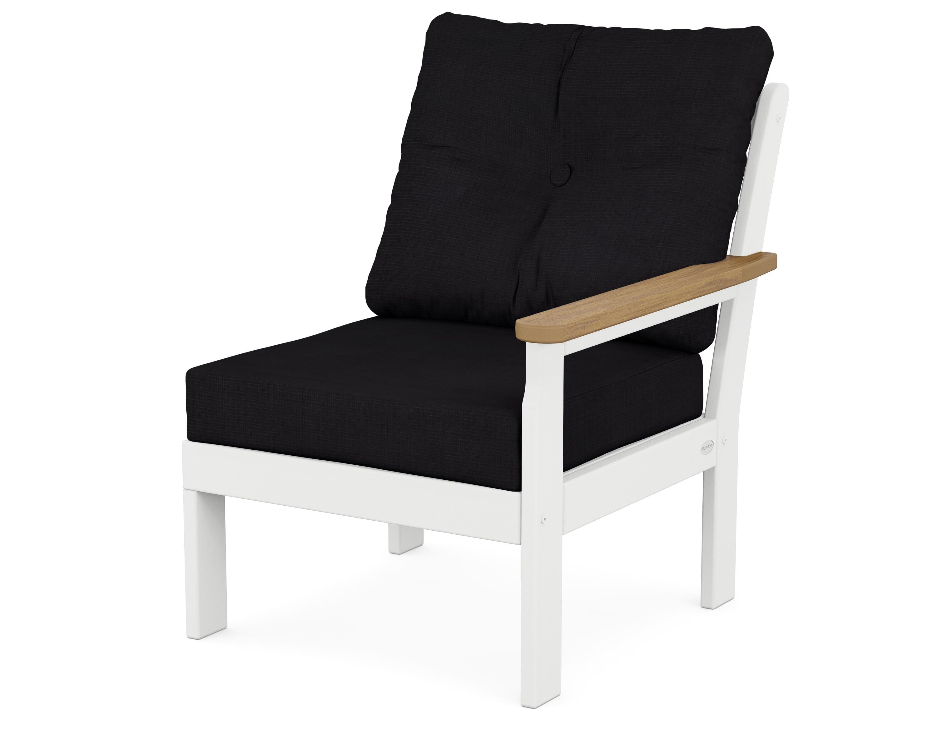 POLYWOOD® Vineyard Modular Right Arm Chair in White / Natural / Midnight Linen