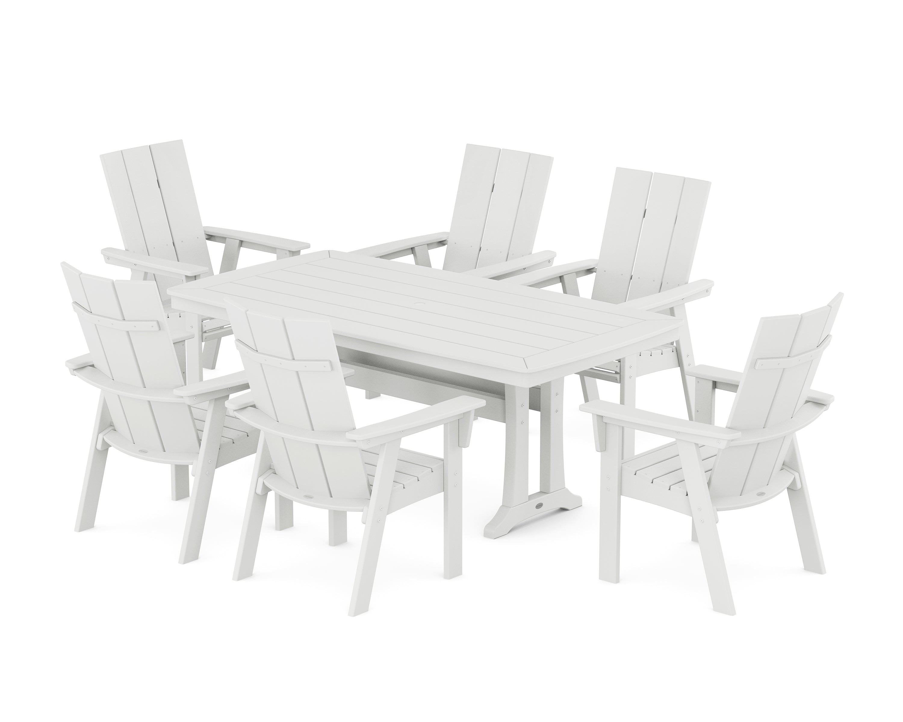 POLYWOOD® Modern Curveback Adirondack 7-Piece Dining Set with Trestle Legs in White
