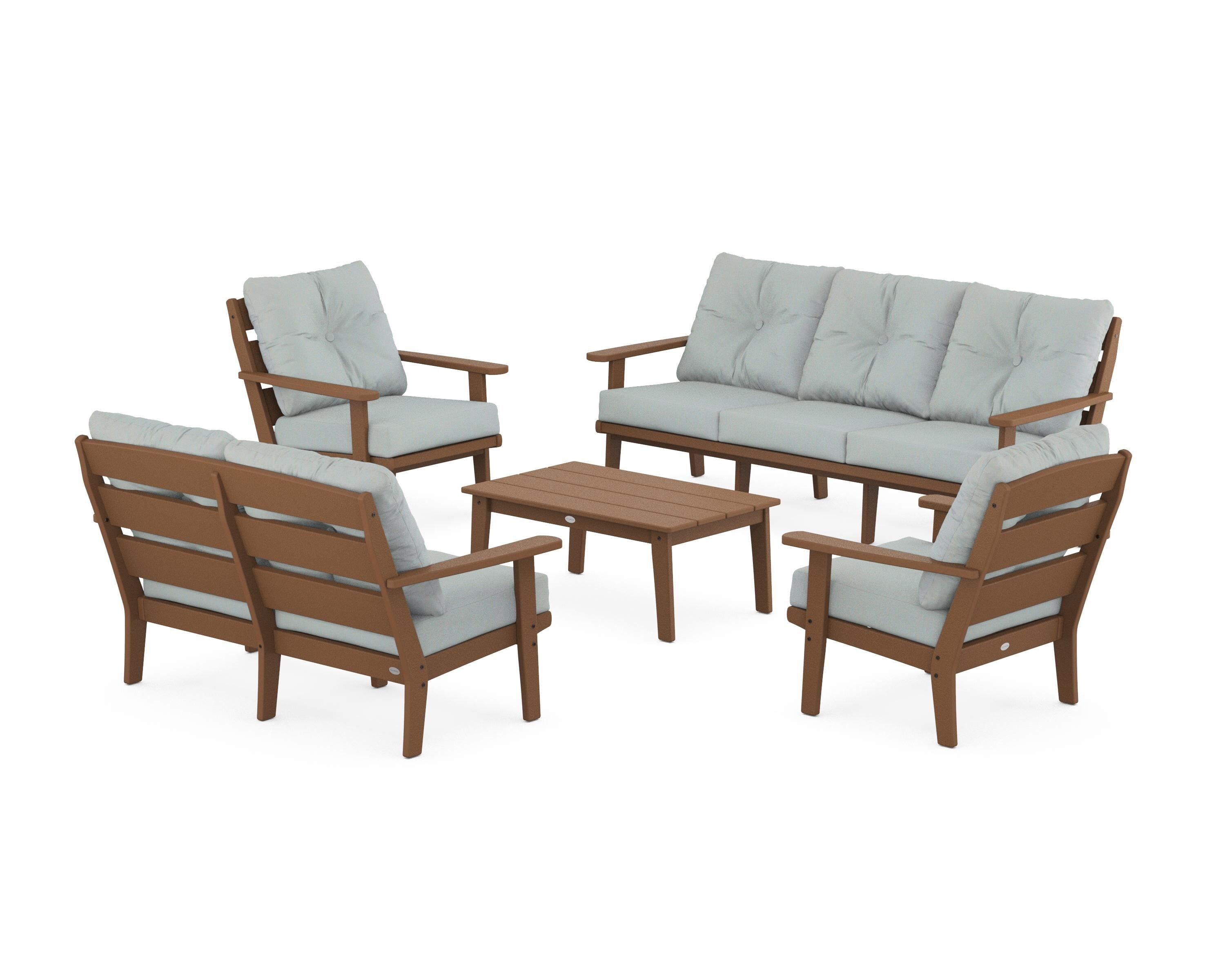 POLYWOOD® Lakeside 5-Piece Lounge Sofa Set in Teak / Spa
