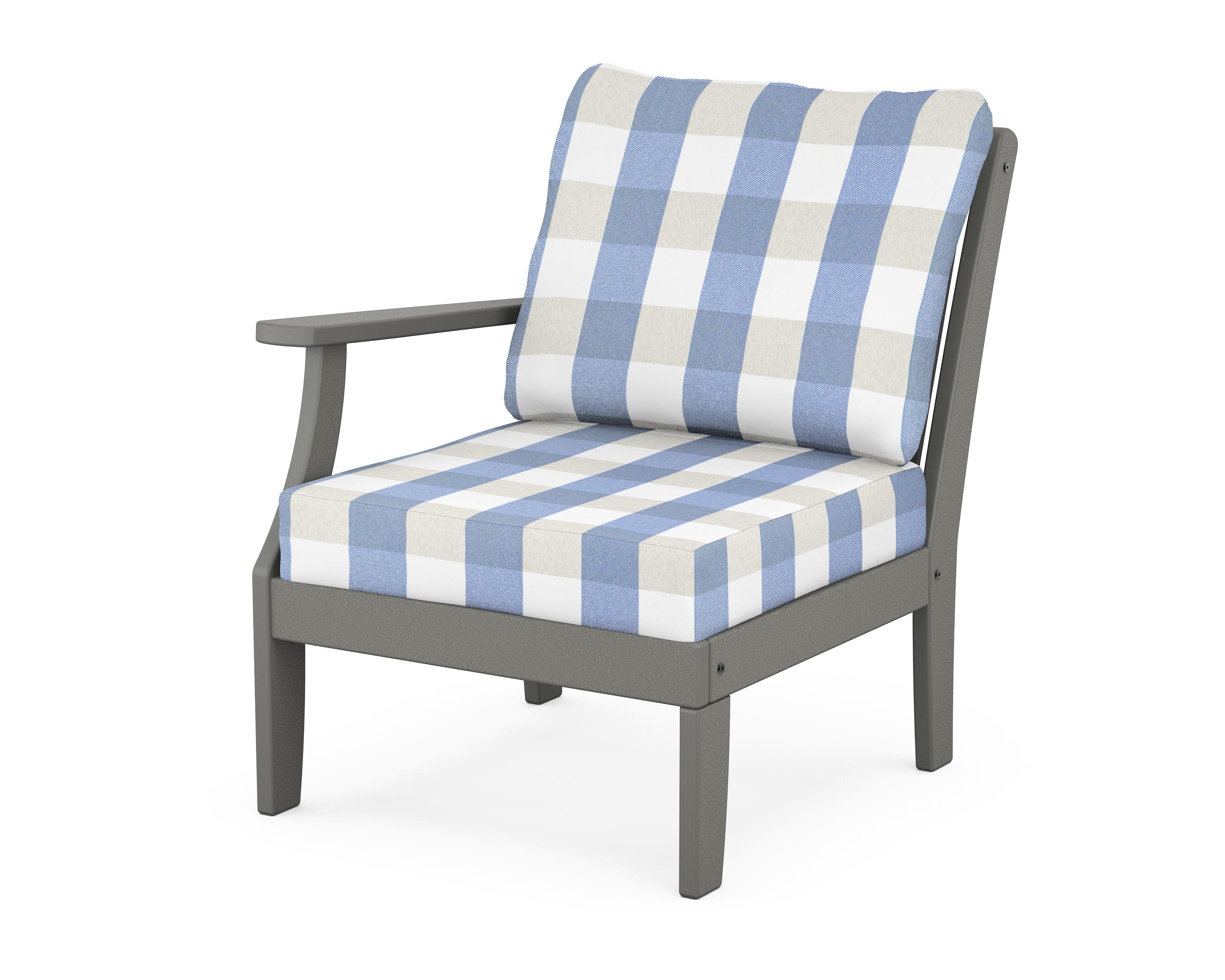 POLYWOOD® Braxton Modular Left Arm Chair in Slate Grey / Buffalo Plaid Sky Blue