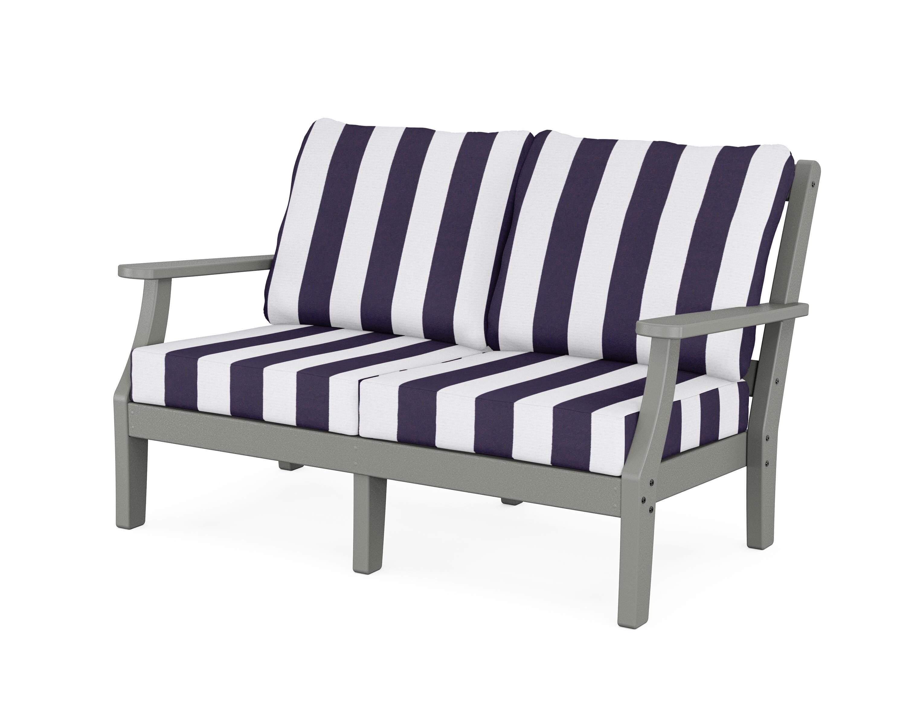 Martha Stewart by POLYWOOD® Chinoiserie Deep Seating Loveseat in Slate Grey / Cabana Stripe Navy