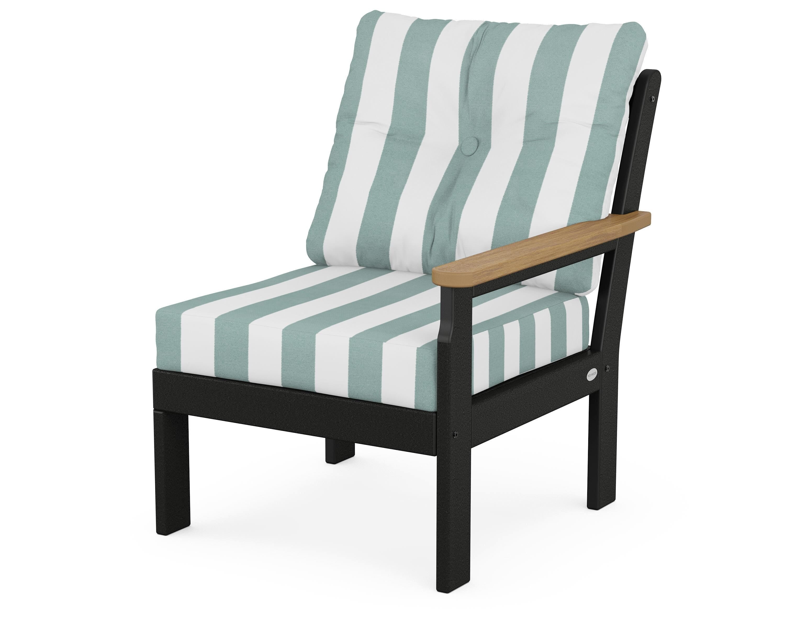 POLYWOOD® Vineyard Modular Right Arm Chair in Black / Natural / Cabana Stripe Glacier Spa