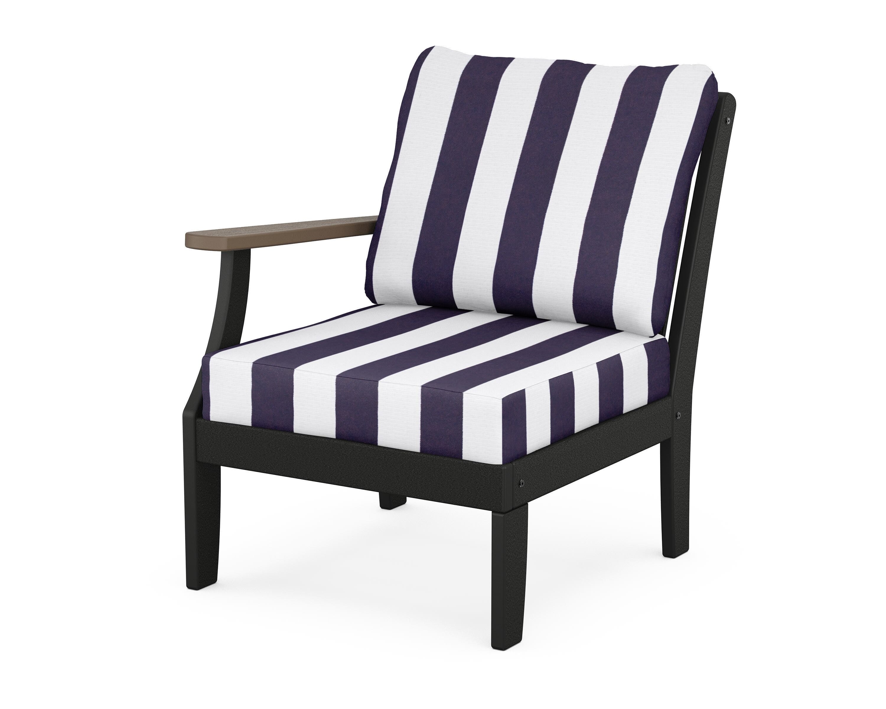 POLYWOOD® Braxton Modular Left Arm Chair in Black / Kona / Cabana Stripe Navy