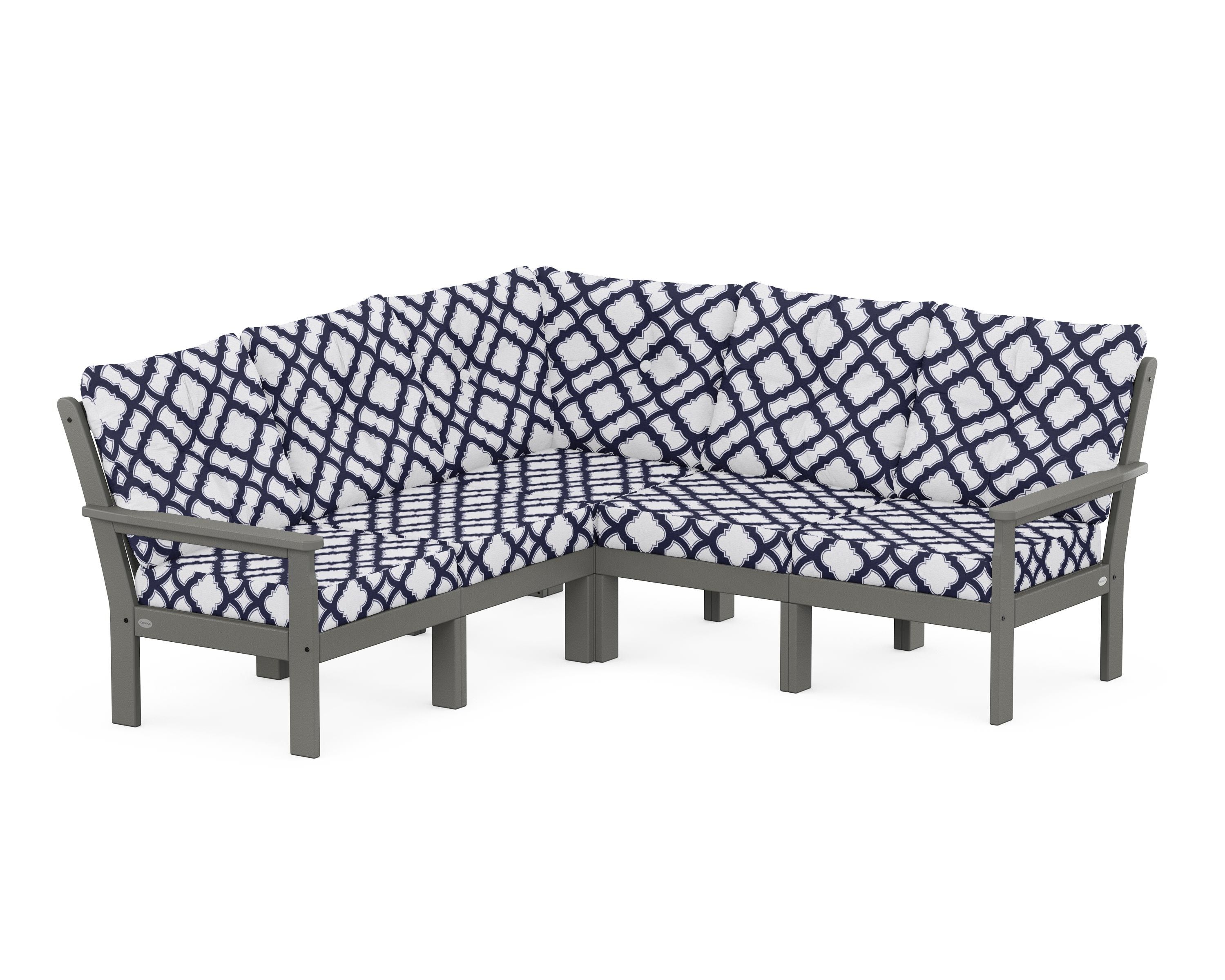 POLYWOOD® Vineyard 5-Piece Sectional in Slate Grey / Trellis Navy