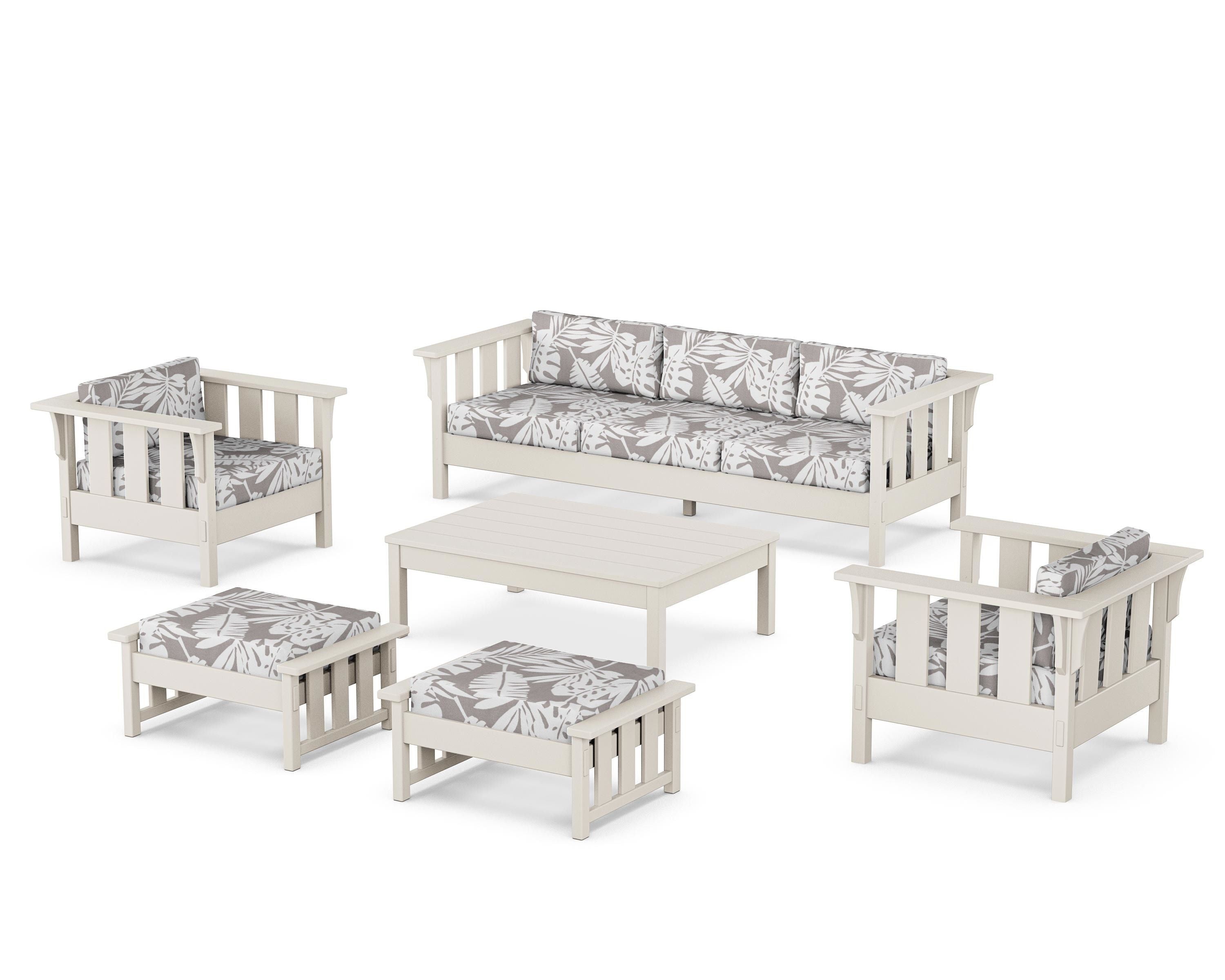 Martha Stewart by POLYWOOD® Acadia 6-Piece Lounge Sofa Set in Sand / Leaf Grey Mist