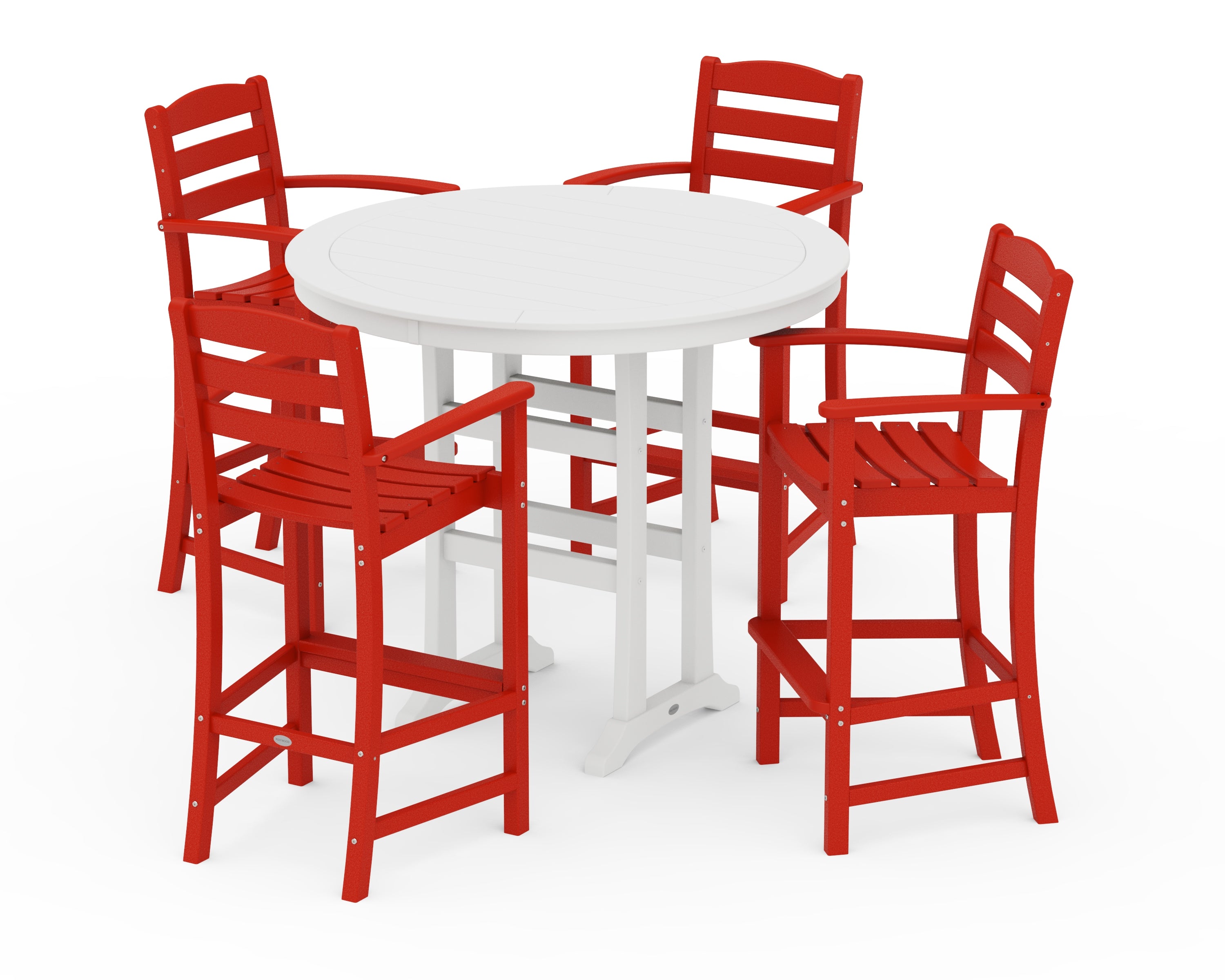 POLYWOOD® La Casa Café 5-Piece Bar Dining Set in Sunset Red / White