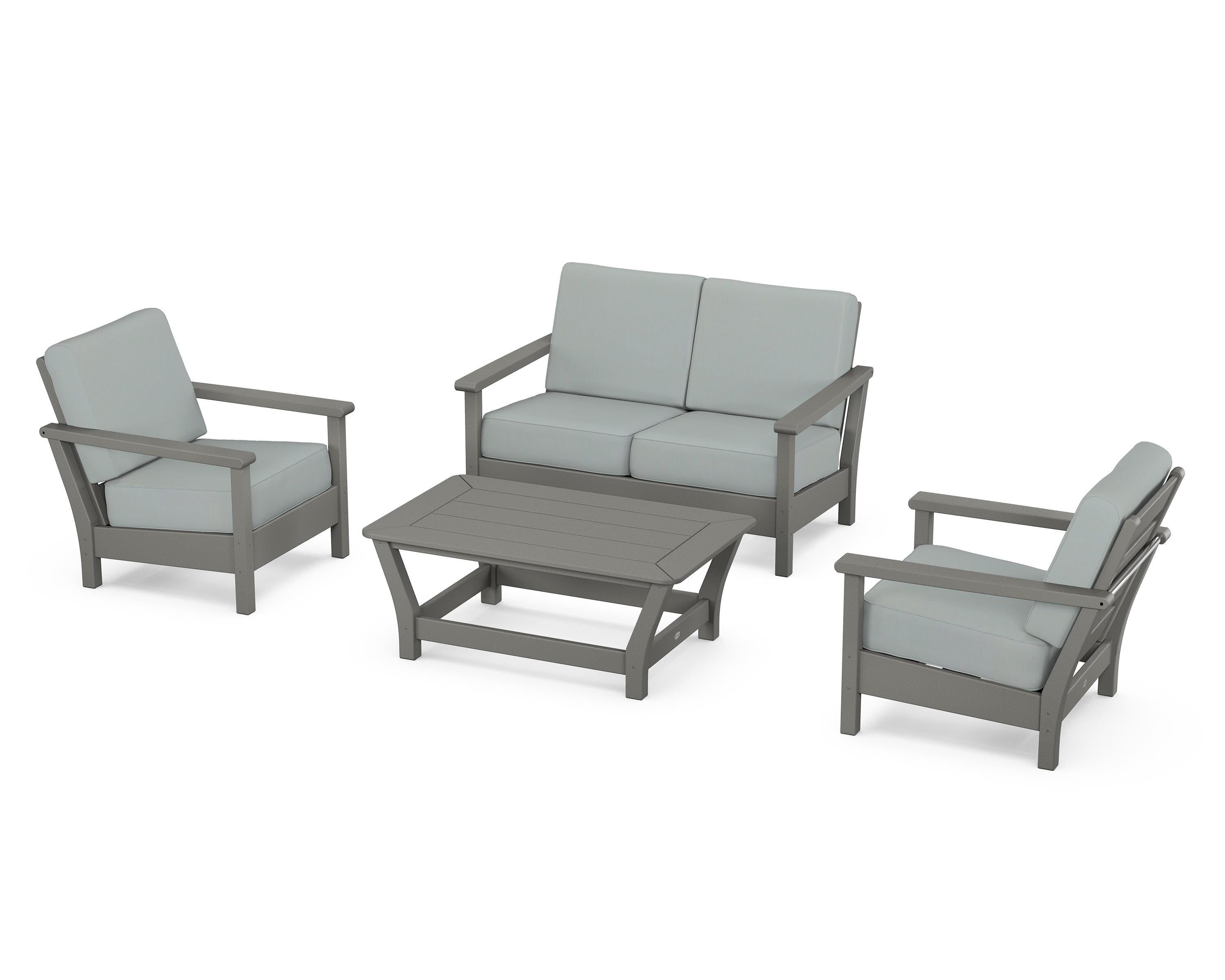 POLYWOOD® Harbour 4-Piece Deep Seating Set in Slate Grey / Spa