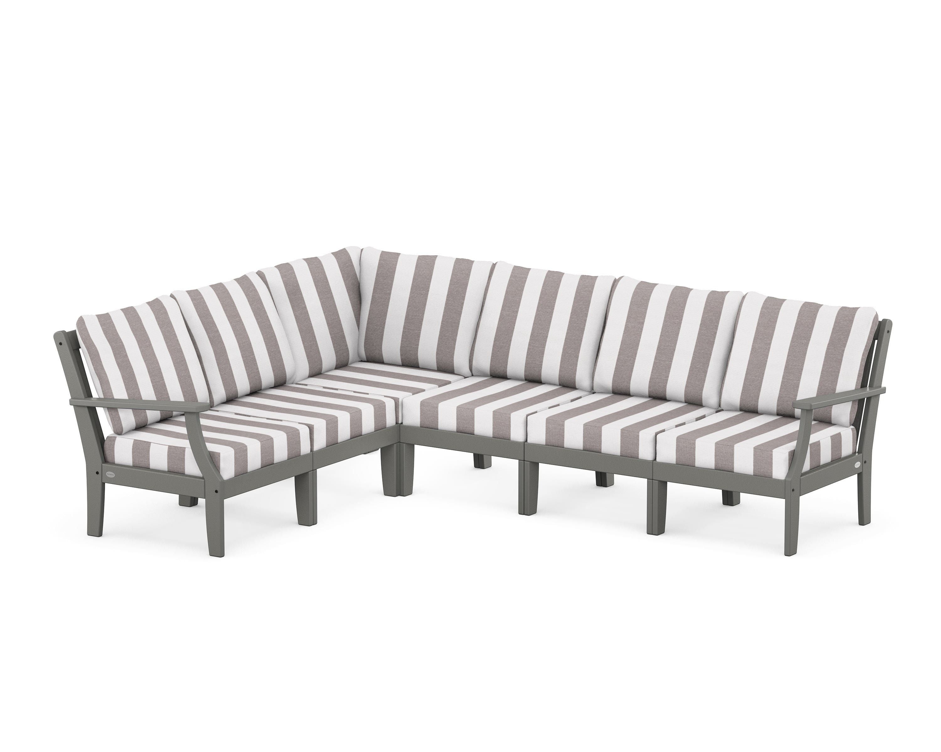POLYWOOD® Braxton Modular 6-Piece Deep Seating Set in Slate Grey / Cabana Stripe Grey Mist