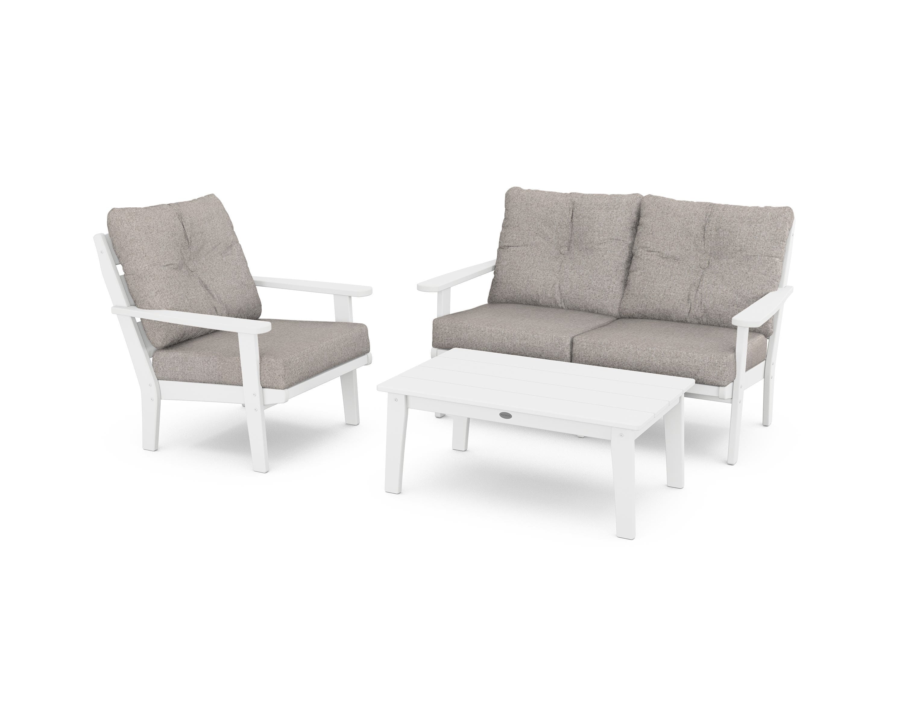 POLYWOOD® Lakeside 3-Piece Deep Seating Set in White / Weathered Tweed