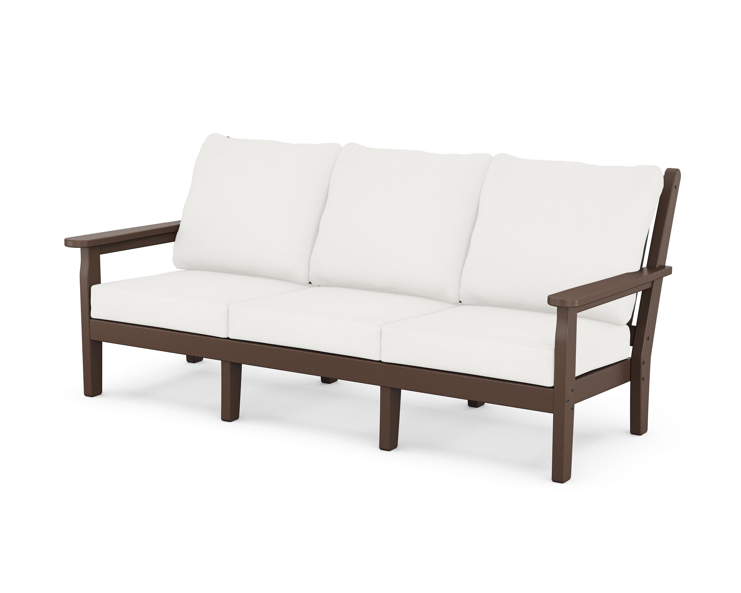 POLYWOOD® Chippendale Deep Seating Sofa in Mahogany / Natural Linen