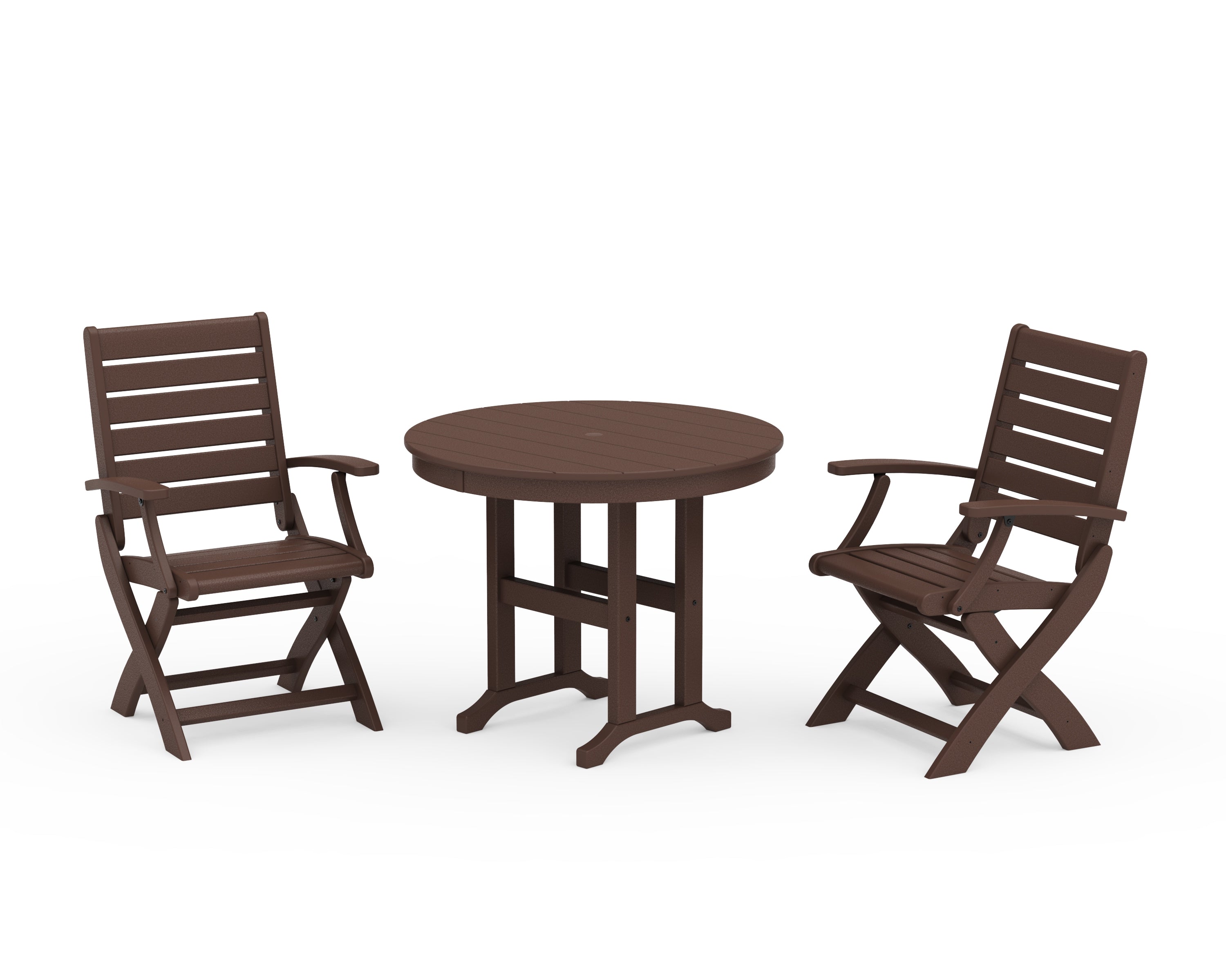 POLYWOOD® Signature Folding Chair 3-Piece Round Farmhouse Dining Set in Mahogany