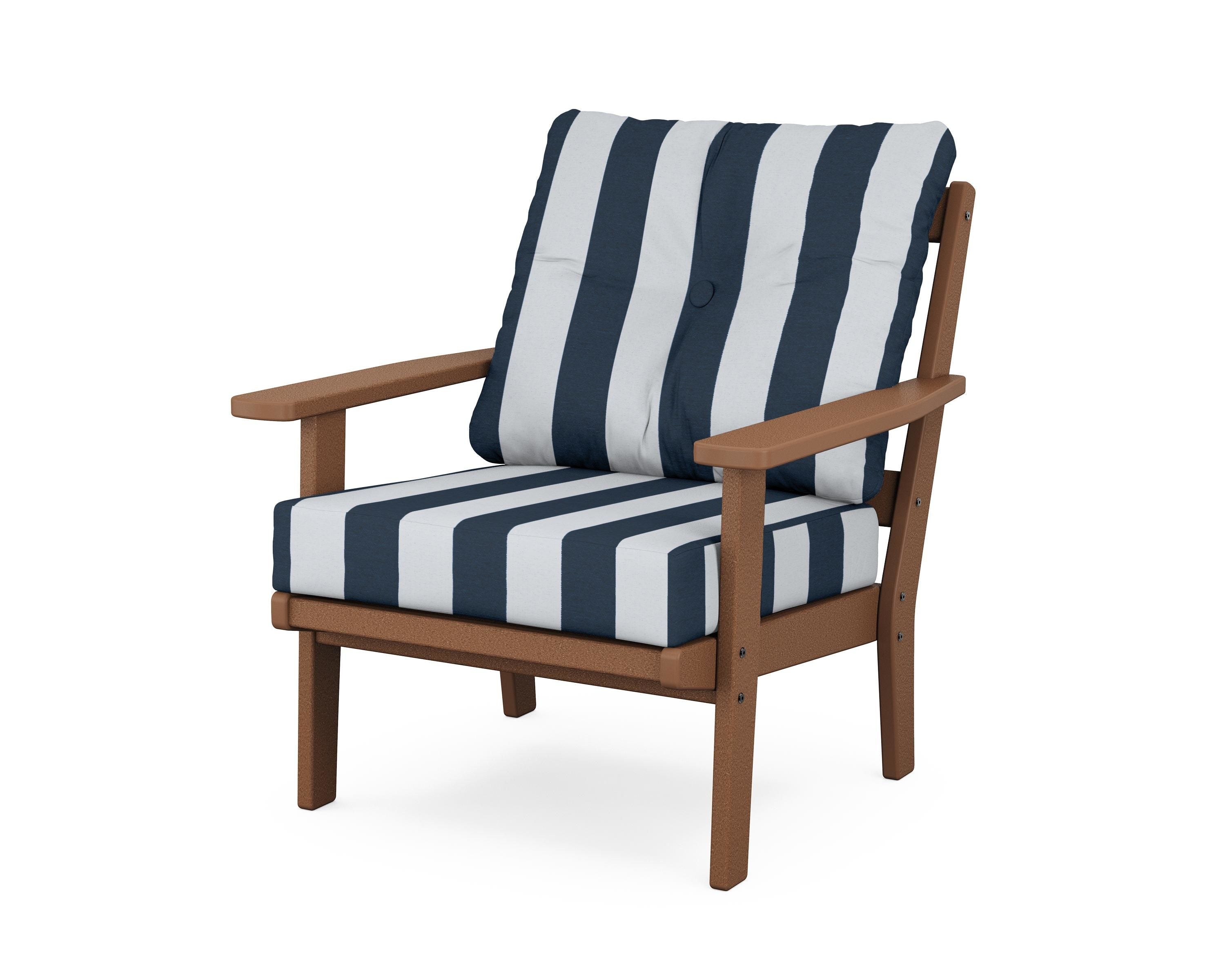 POLYWOOD® Oxford Deep Seating Chair in Teak / Cabana Stripe Marine Indigo