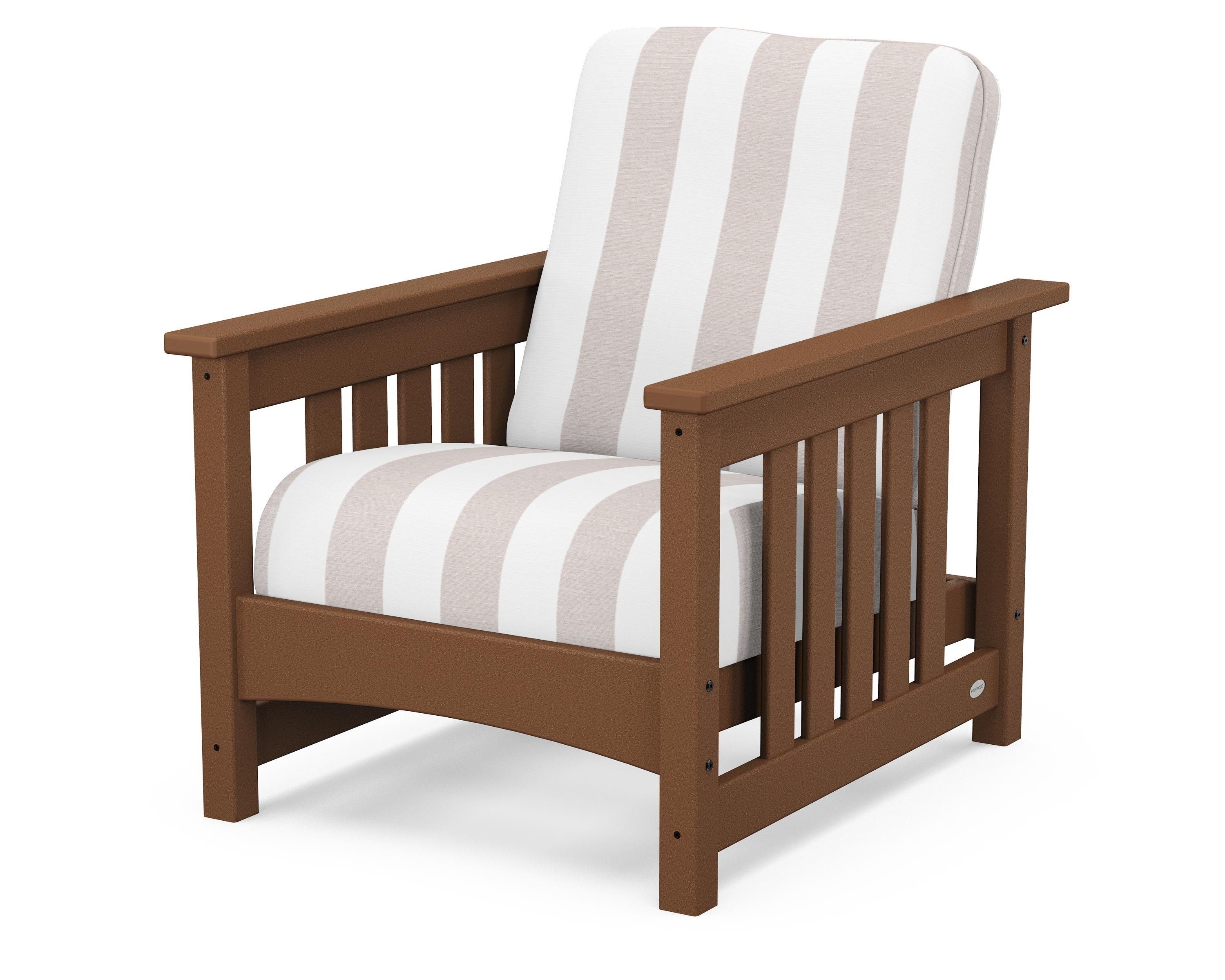 POLYWOOD® Club Mission Chair in Teak / Cabana Stripe Dune Burlap