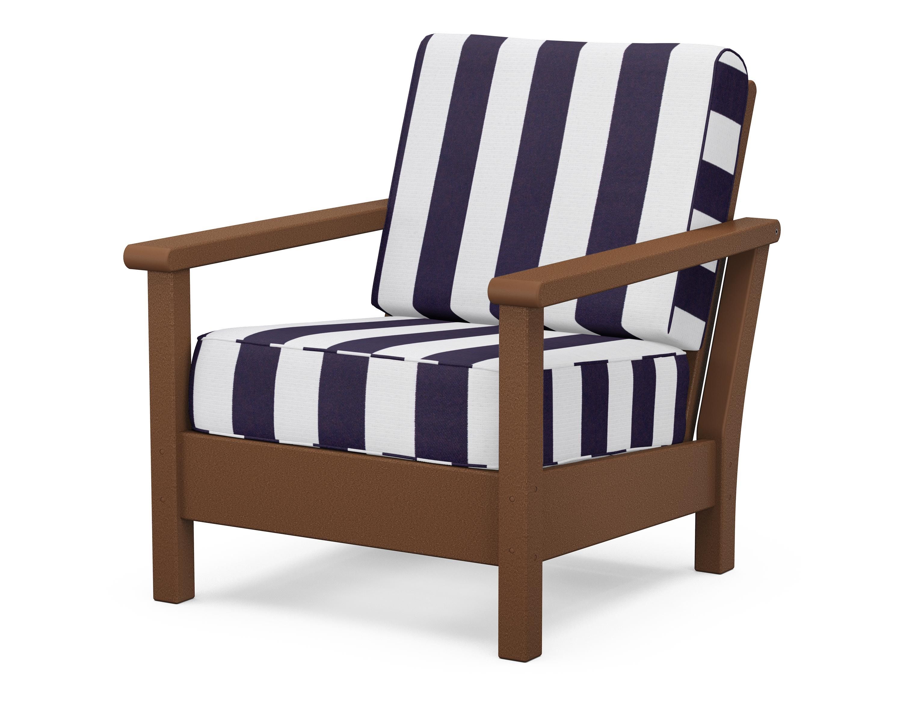 POLYWOOD® Harbour Deep Seating Chair in Teak / Cabana Stripe Navy