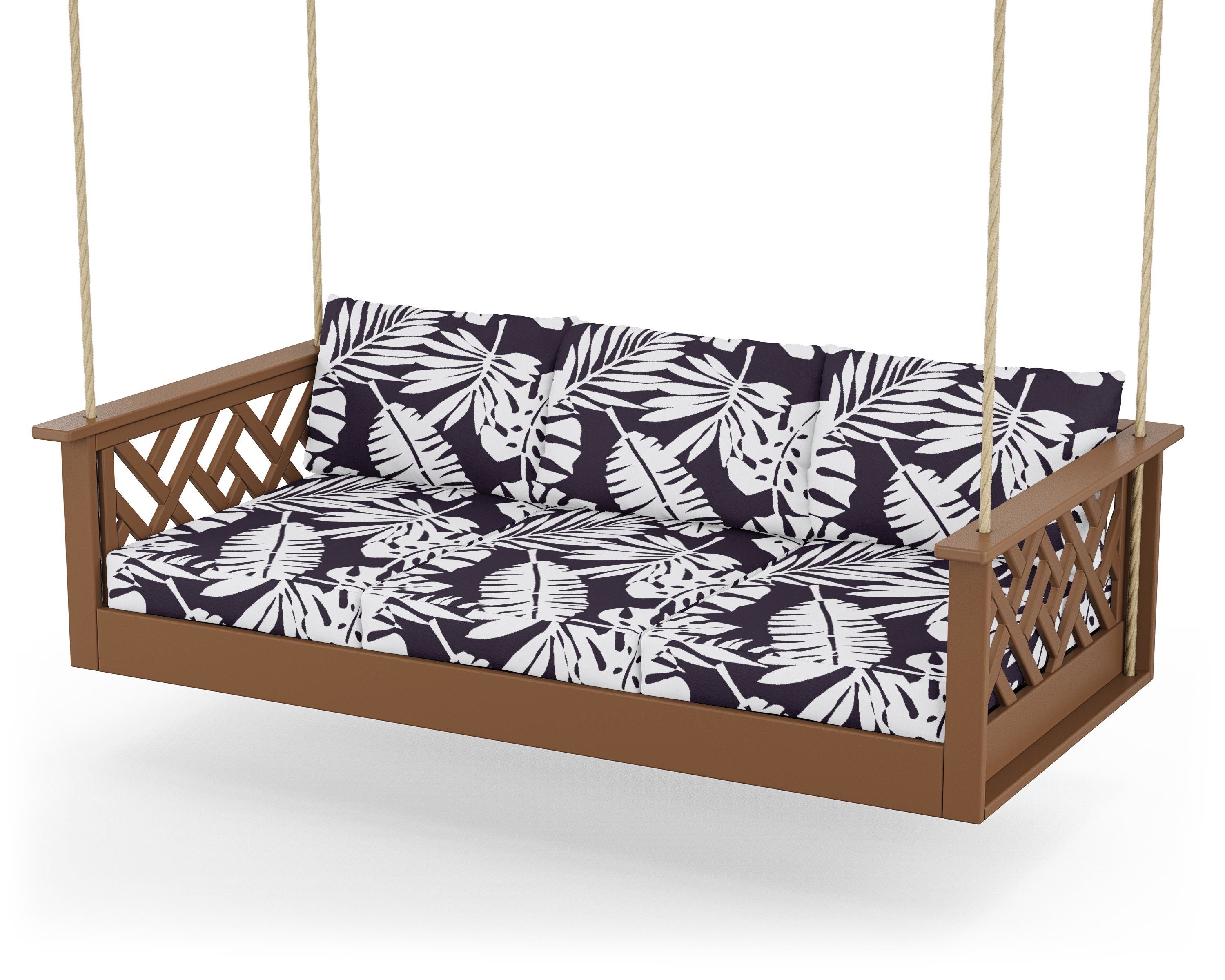 POLYWOOD® Chippendale Daybed Swing in Teak / Leaf Navy