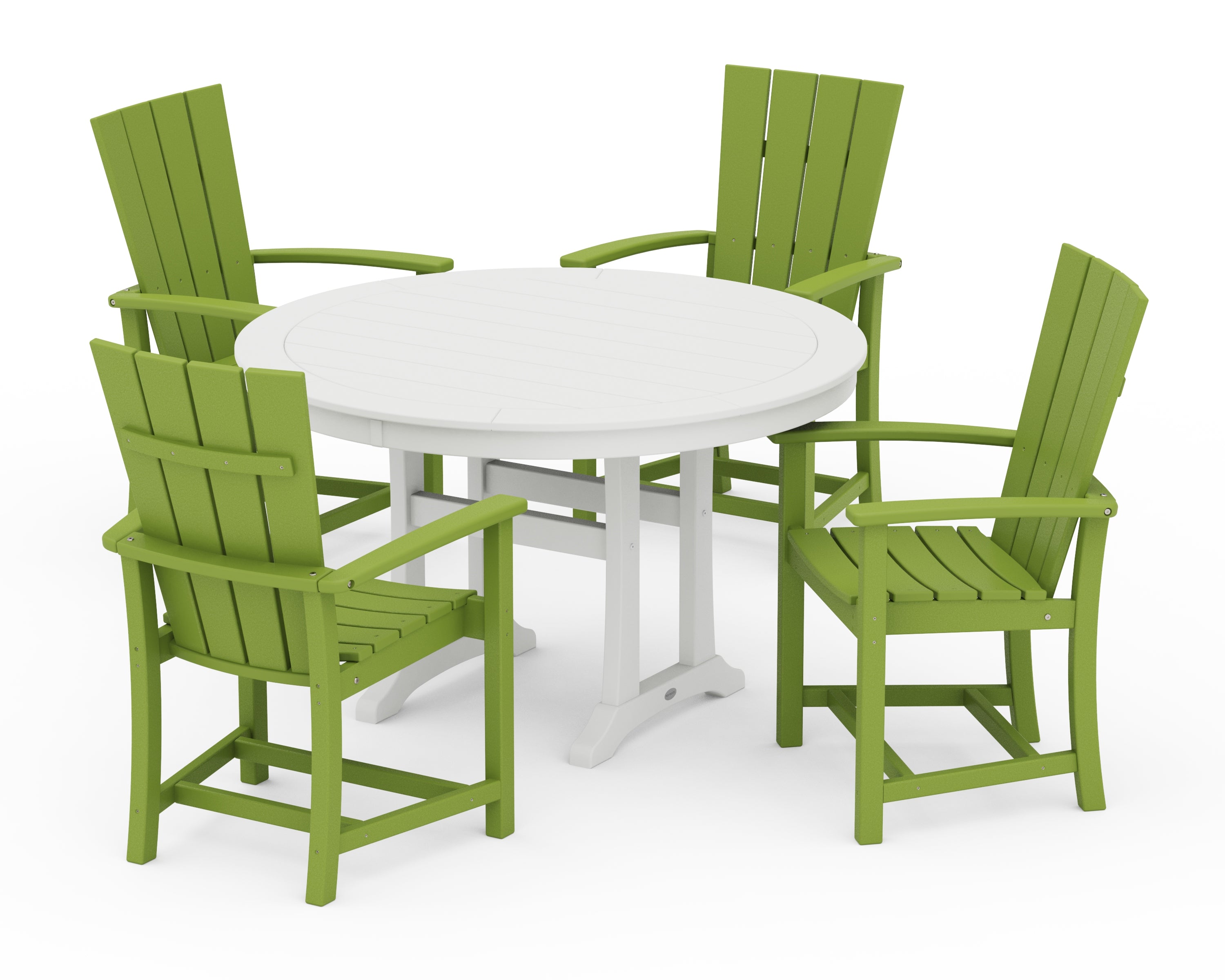 POLYWOOD® Quattro 5-Piece Round Dining Set with Trestle Legs in Lime / White