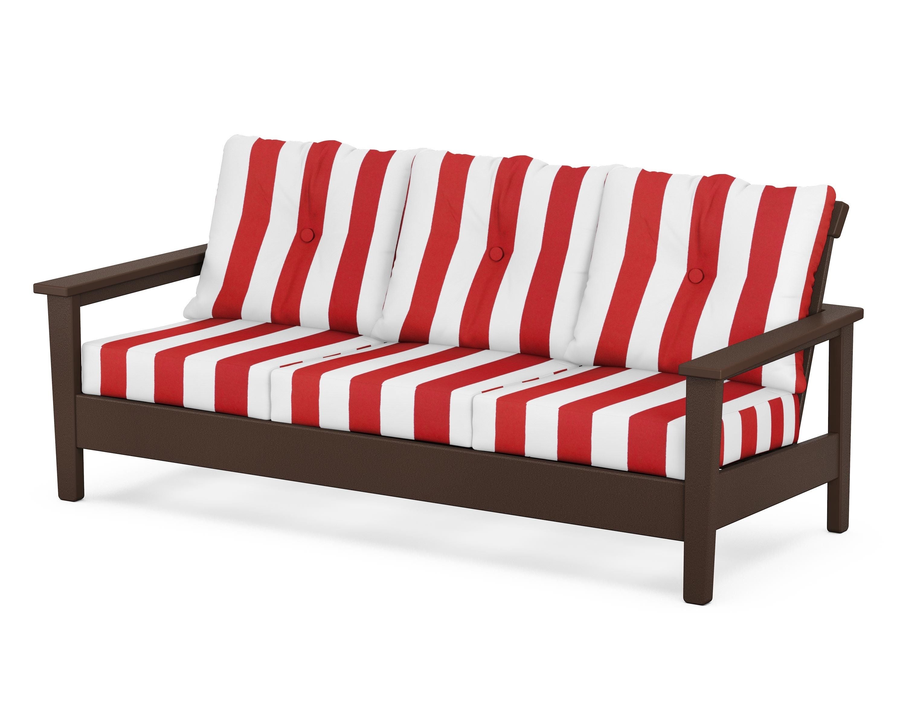POLYWOOD® Prescott Deep Seating Sofa in Mahogany / Cabana Stripe Crimson