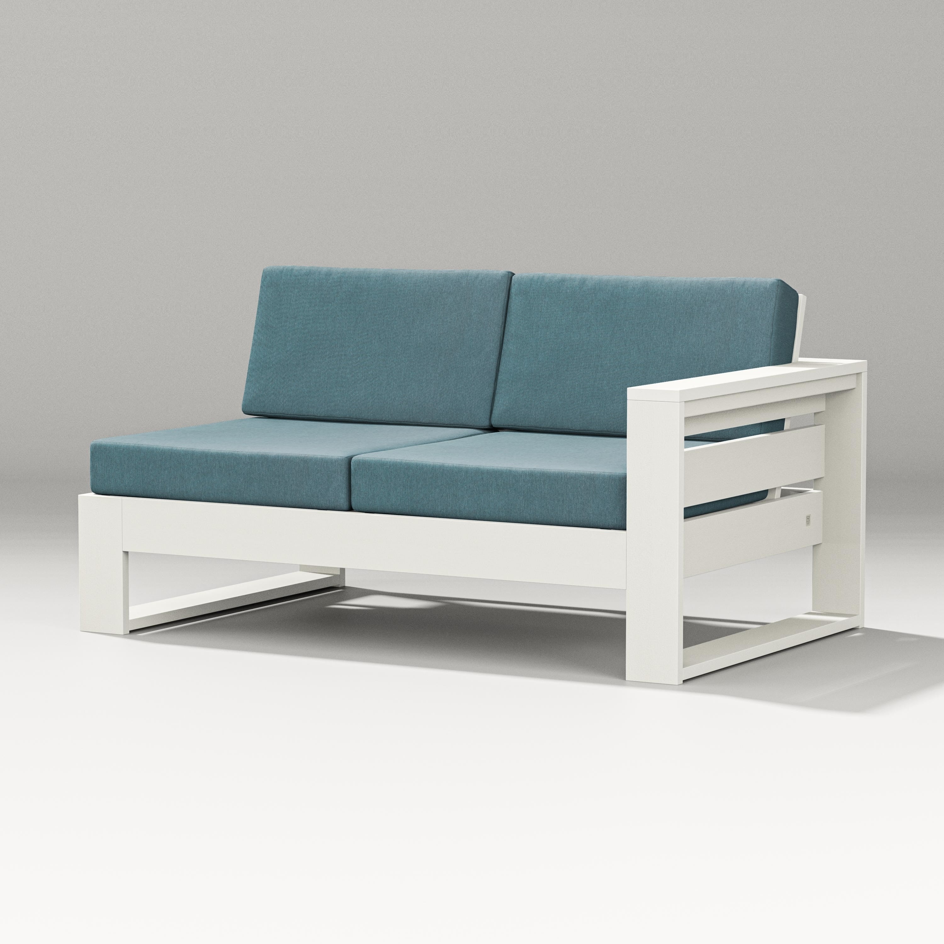 PW Designer Series Latitude Modular Right Arm Loveseat in Vintage White / Ocean Teal