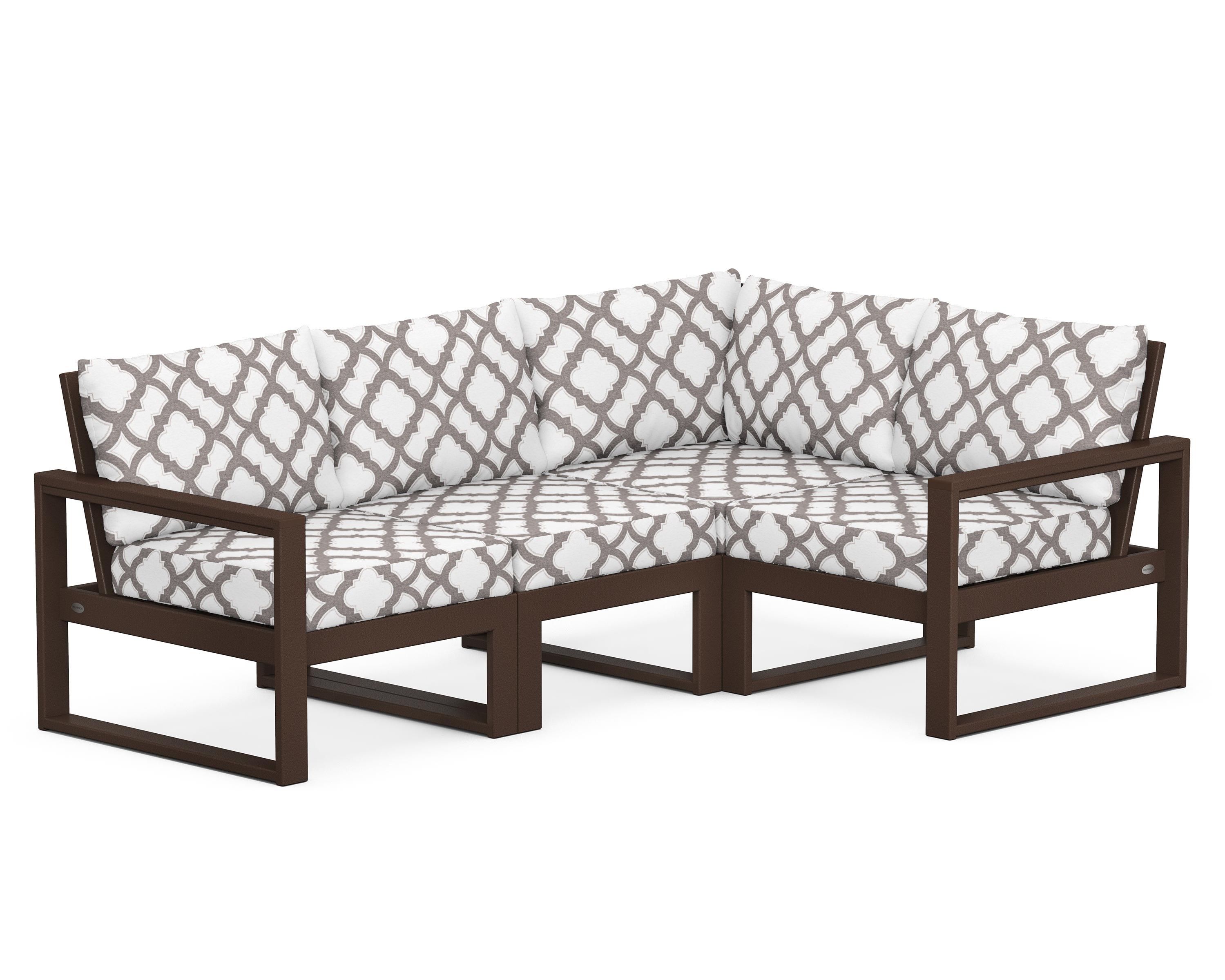 POLYWOOD® EDGE 4-Piece Modular Deep Seating Set in Mahogany / Trellis Grey Mist