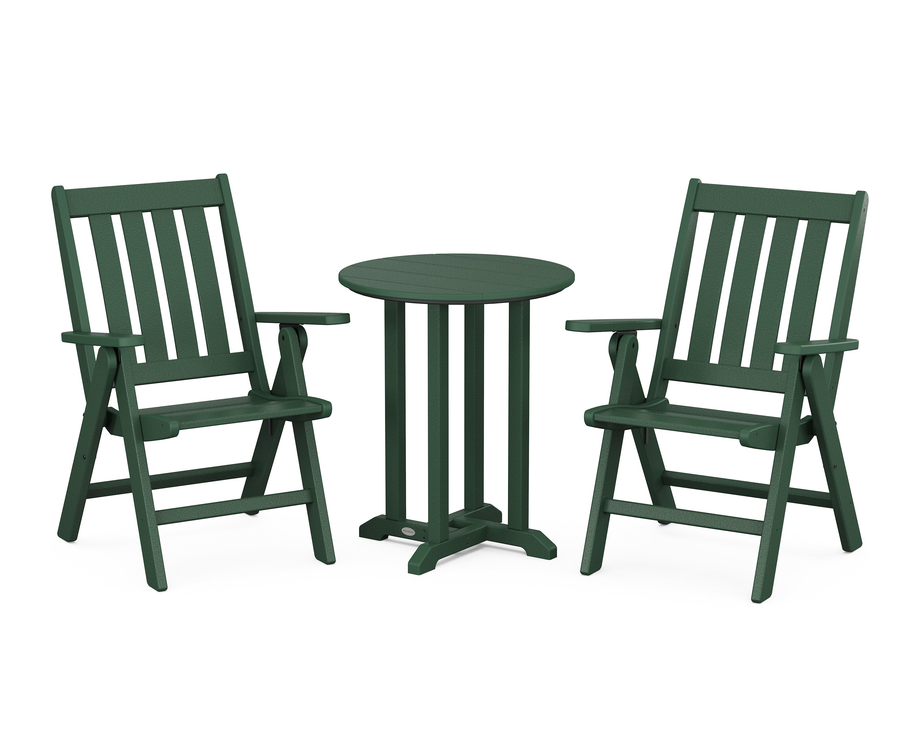 POLYWOOD® Vineyard Folding Chair 3-Piece Round Bistro Dining Set in Green