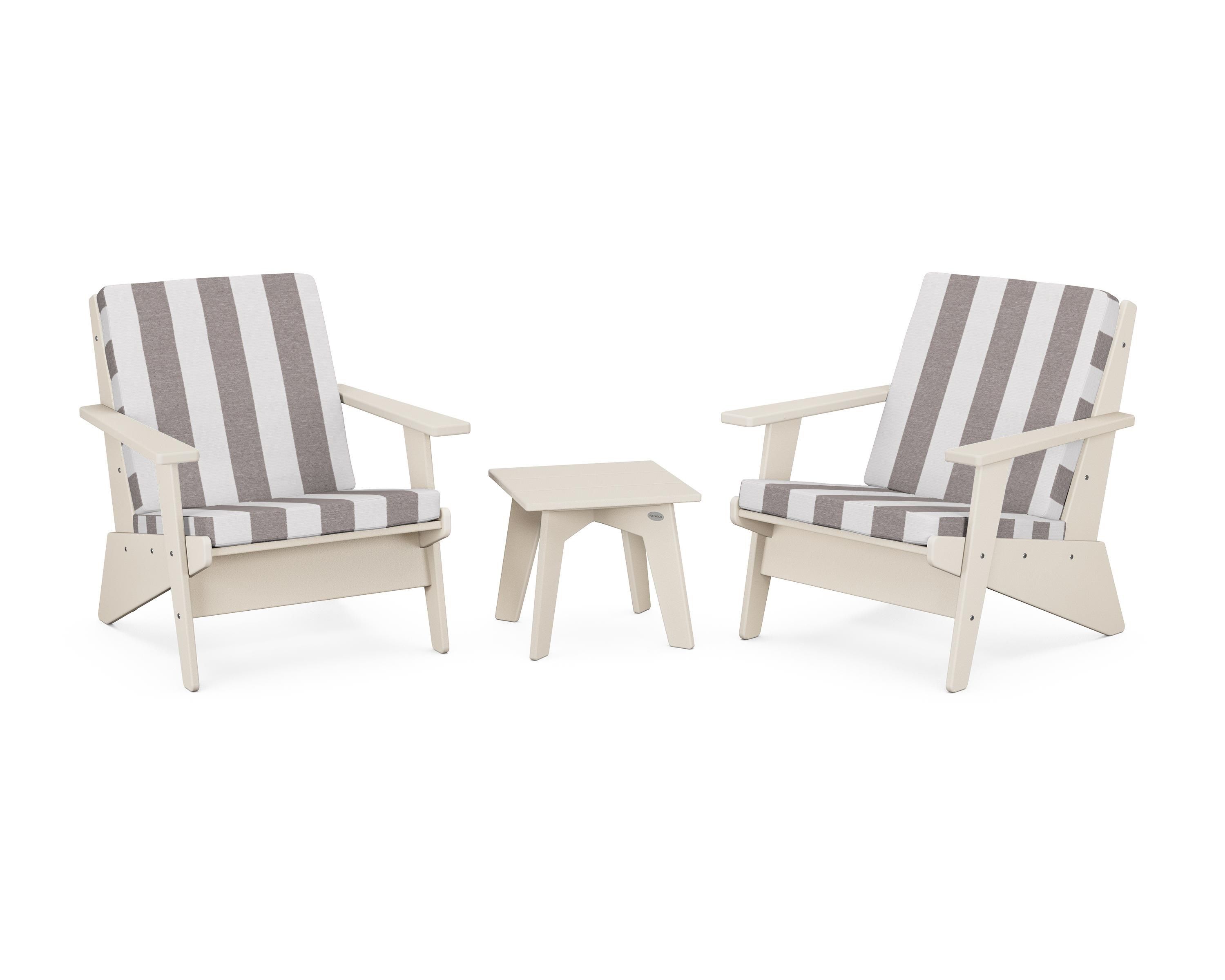 POLYWOOD® Riviera Modern Lounge 3-Piece Set in Sand / Cabana Stripe Grey Mist