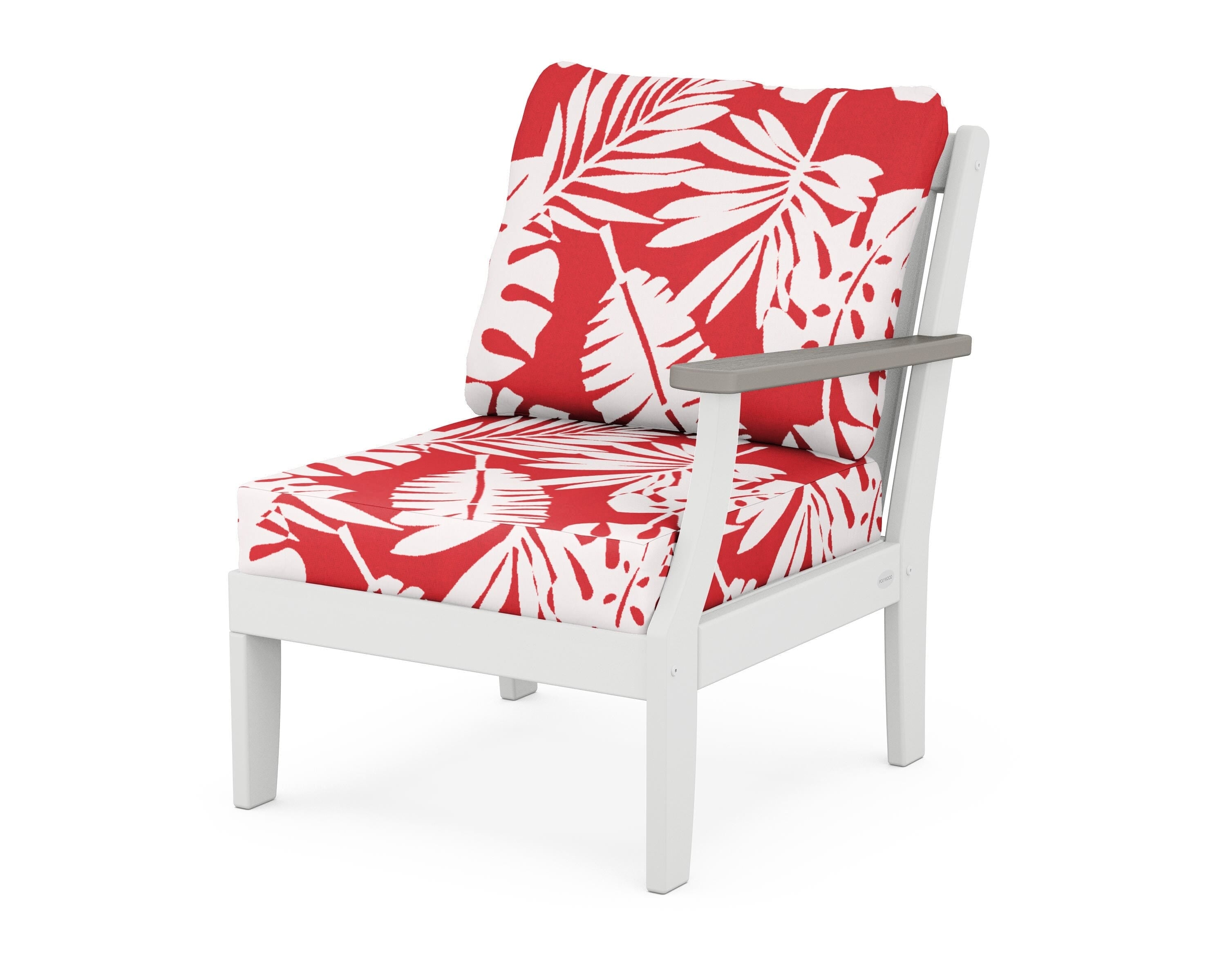 POLYWOOD® Braxton Modular Right Arm Chair in White / Driftwood / Leaf Crimson