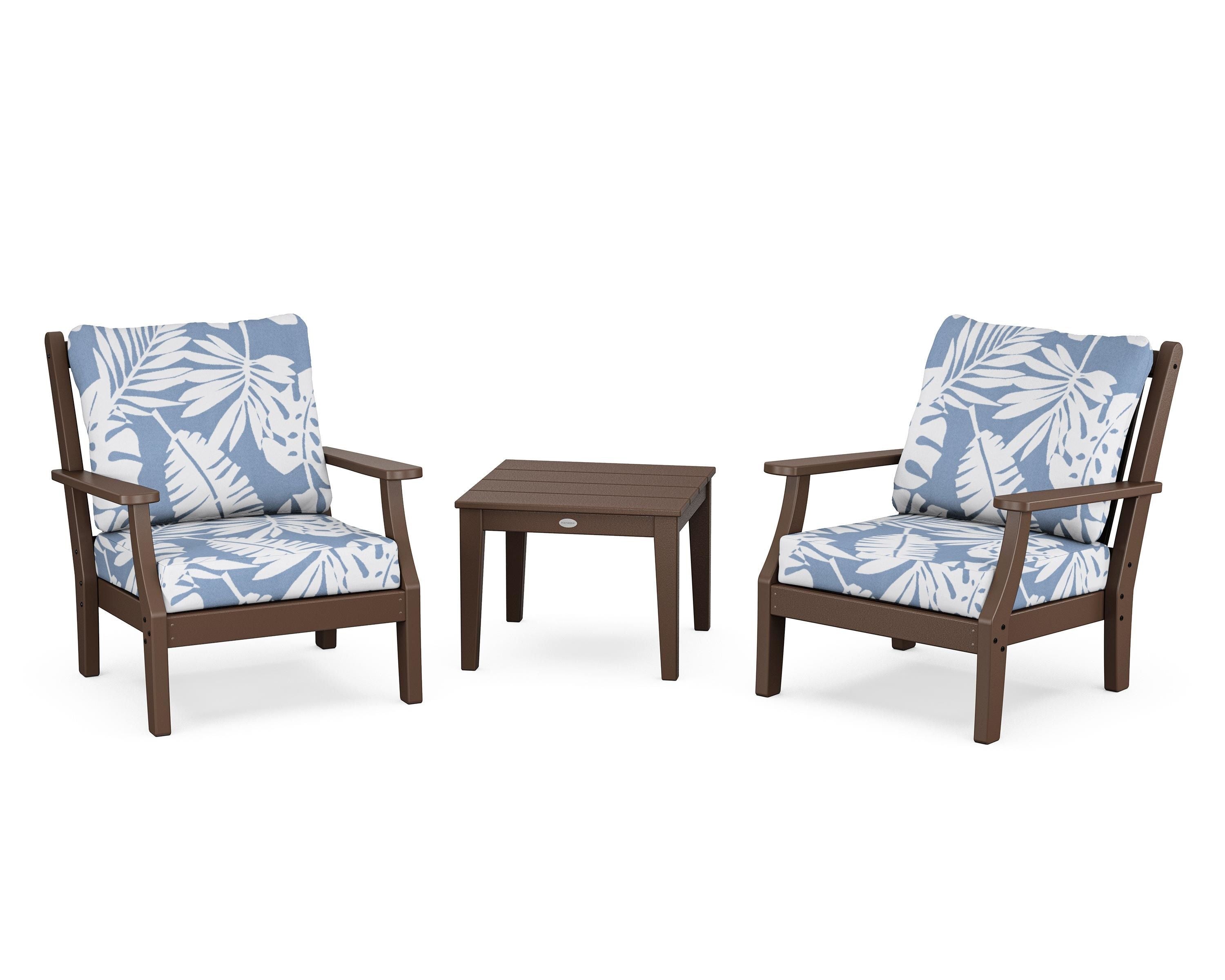 Country Living Wovendale 3-Piece Deep Seating Set in Mahogany / Leaf Sky Blue