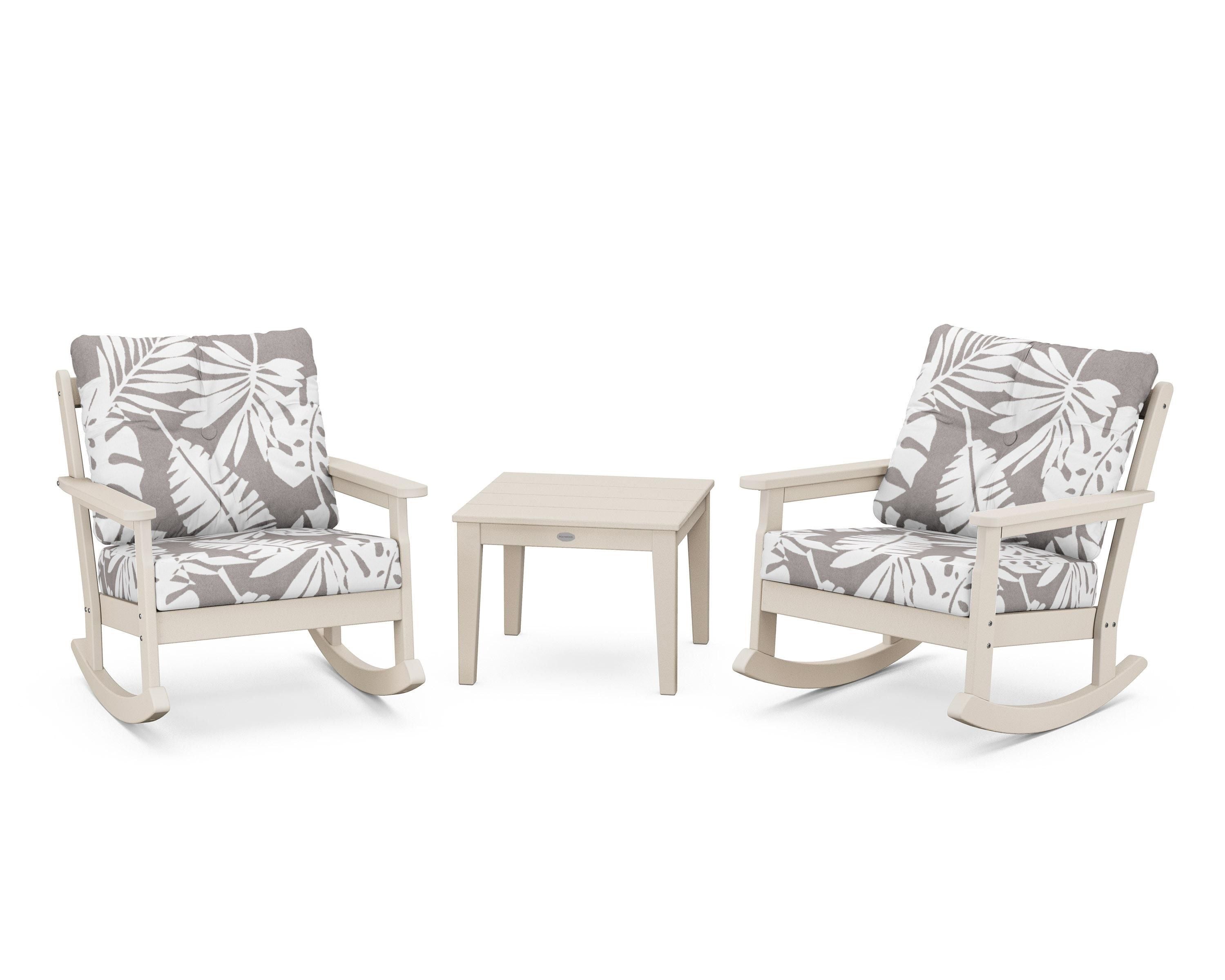 POLYWOOD® Vineyard 3-Piece Deep Seating Rocker Set in Sand / Leaf Grey Mist