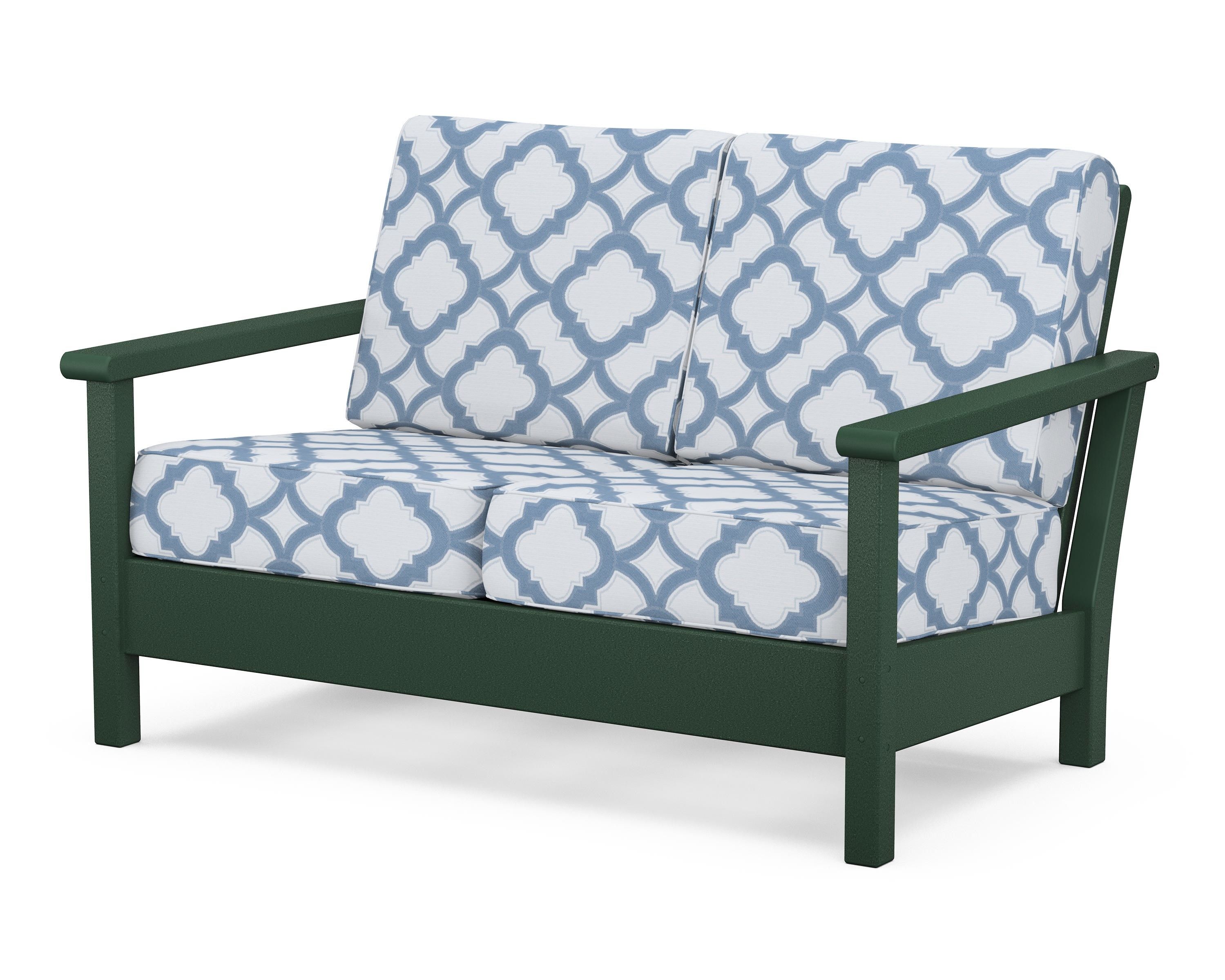 POLYWOOD® Harbour Deep Seating Loveseat in Green / Trellis Sky Blue