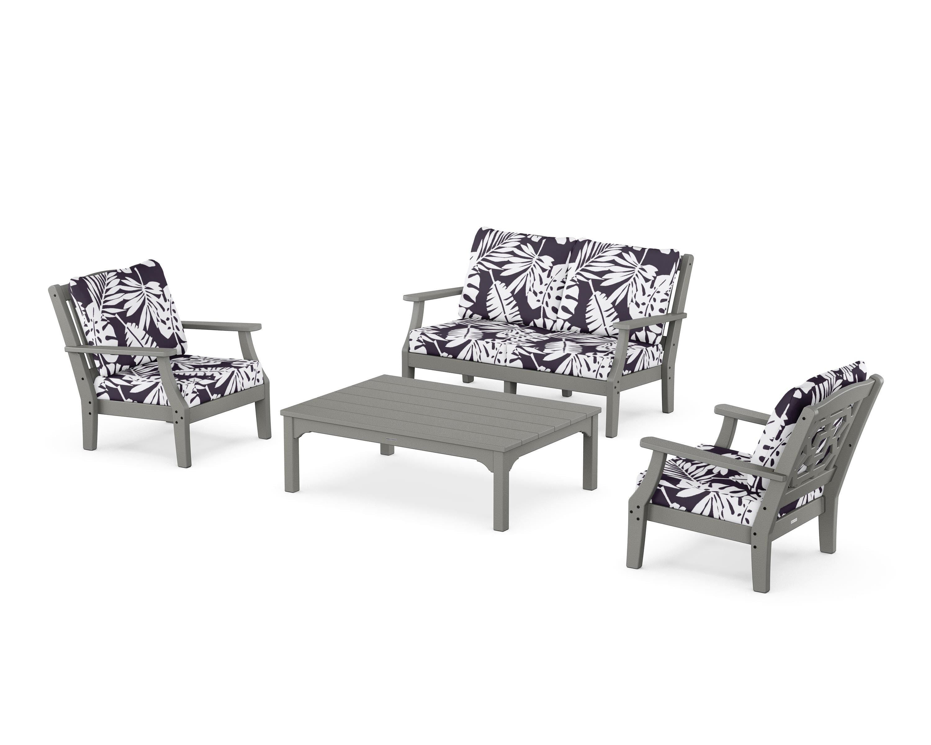 Martha Stewart by POLYWOOD® Chinoiserie 4-Piece Deep Seating Set with Loveseat in Slate Grey / Leaf Navy