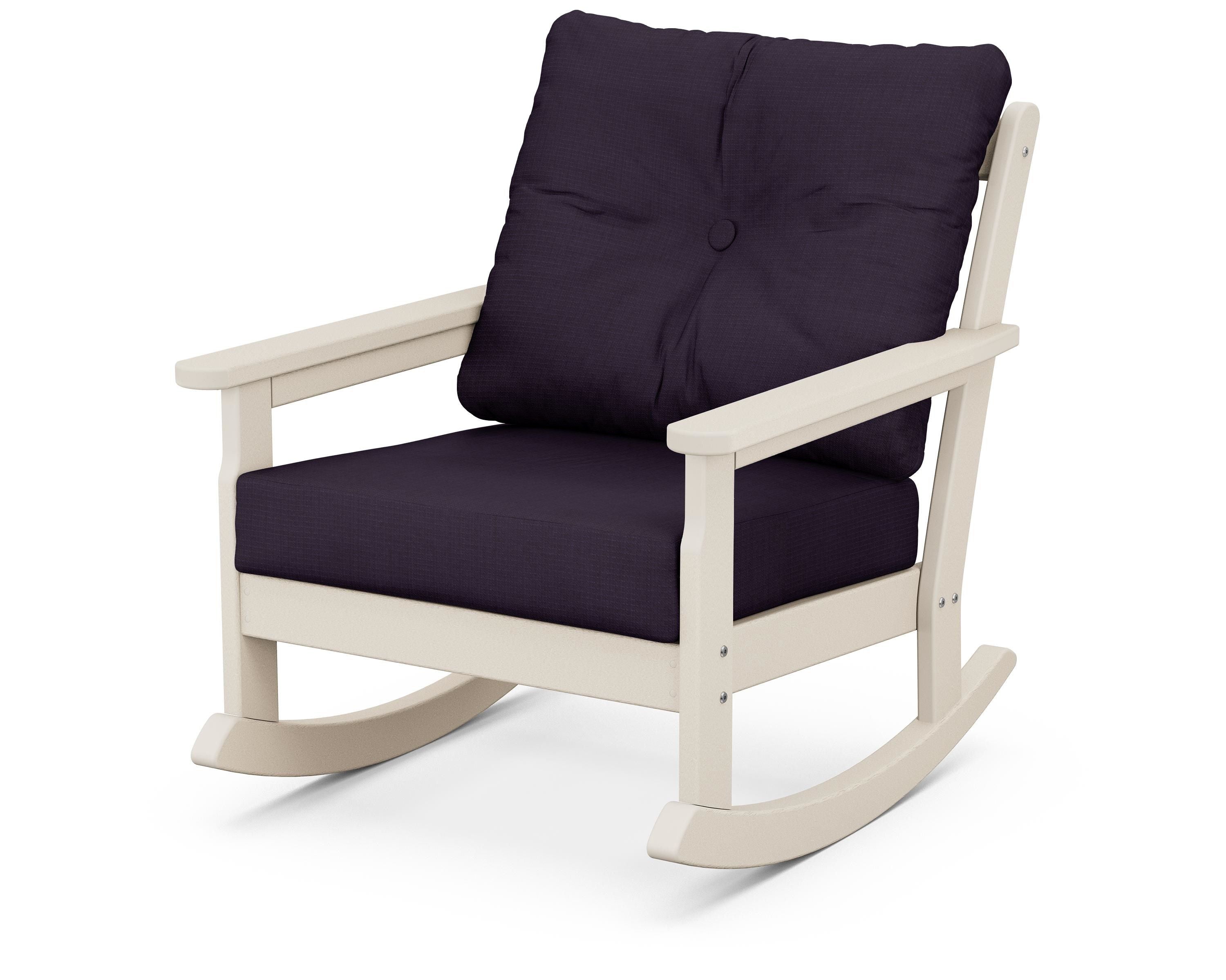 POLYWOOD® Vineyard Deep Seating Rocking Chair in Sand / Navy Linen