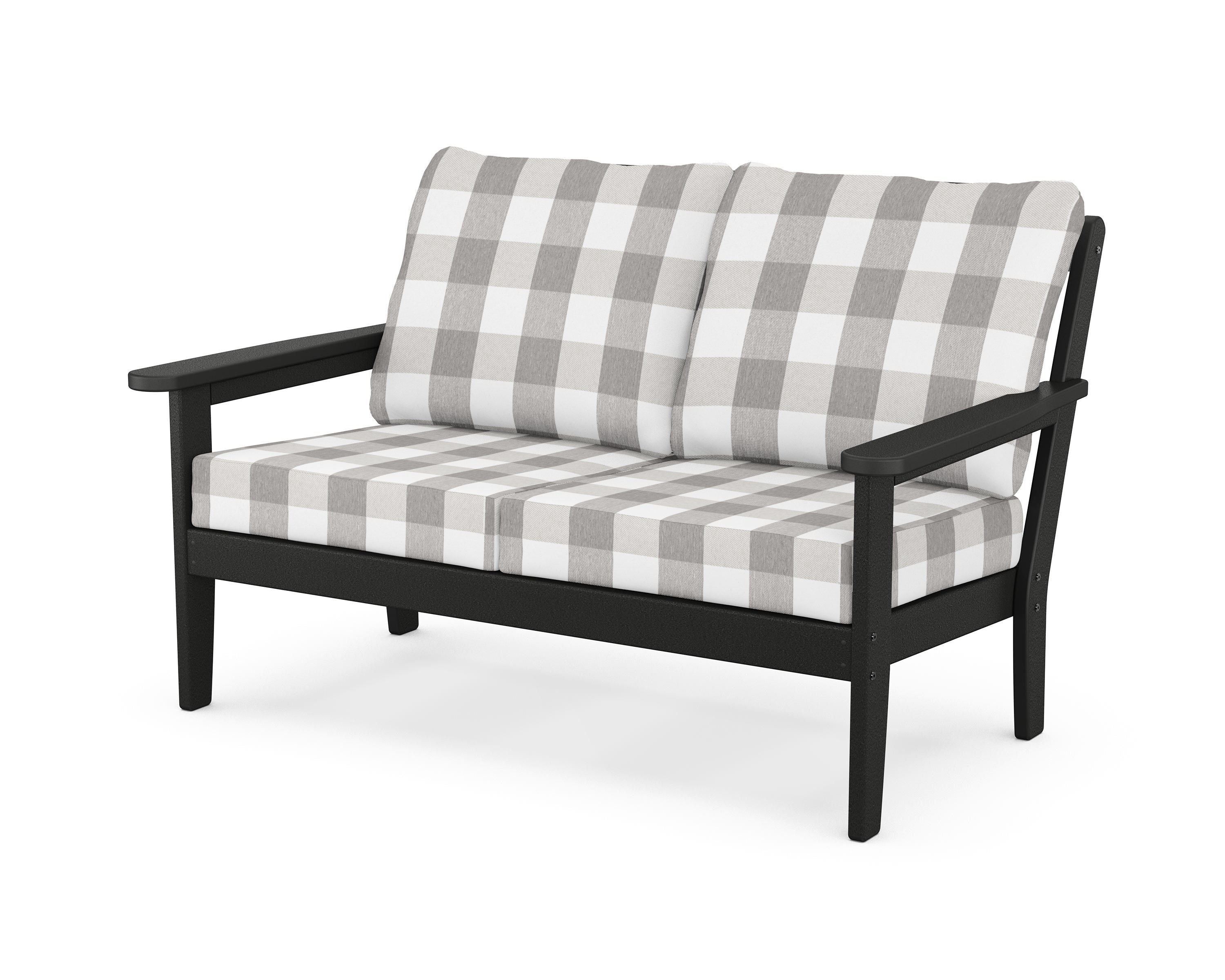 Country Living Cottage Deep Seating Loveseat in Black / Buffalo Plaid Grey Mist