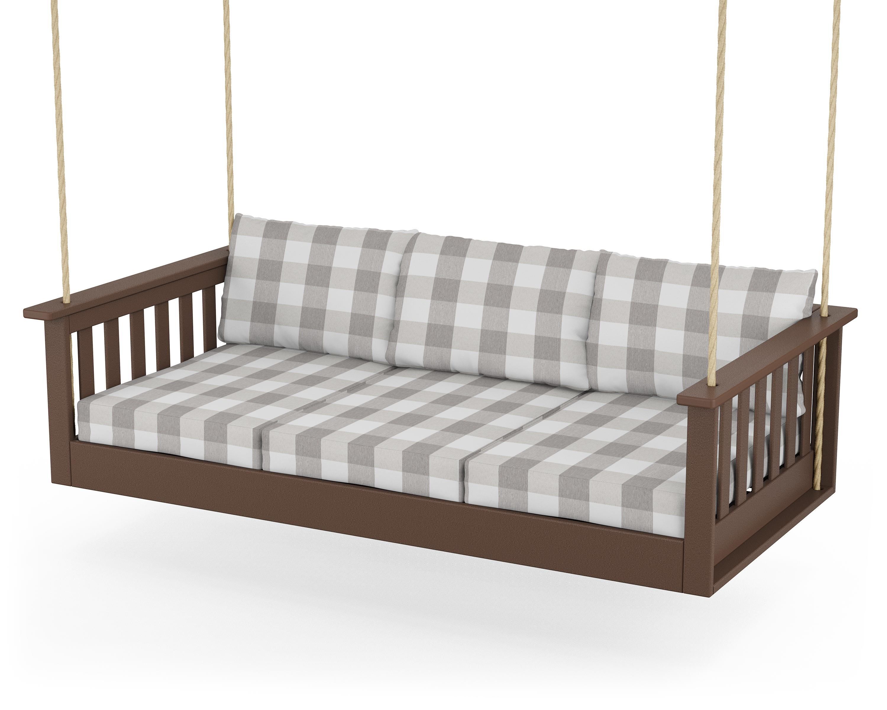 POLYWOOD® Vineyard Daybed Swing in Mahogany / Buffalo Plaid Grey Mist