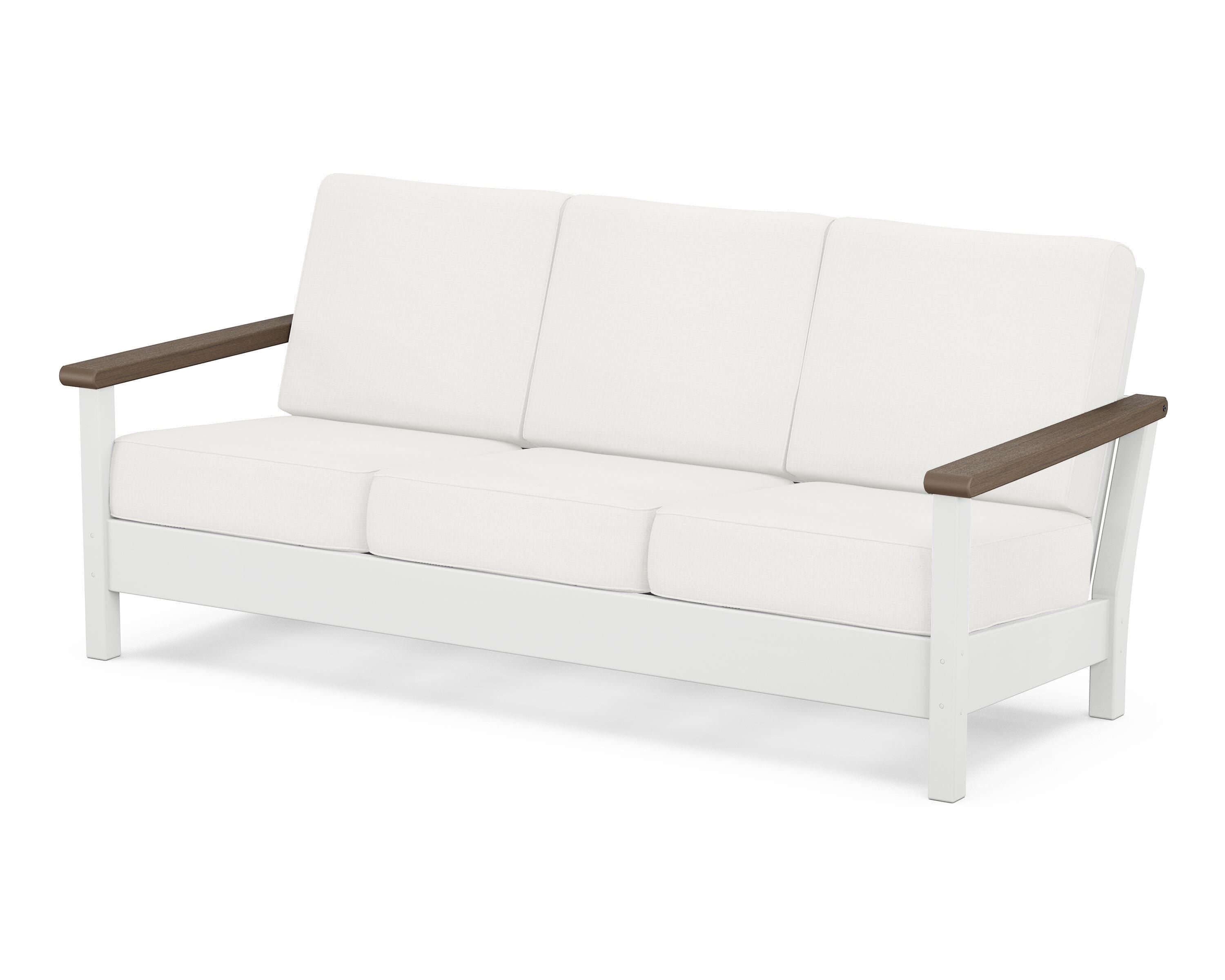POLYWOOD® Harbour Deep Seating Sofa in White / Kona / Natural Linen
