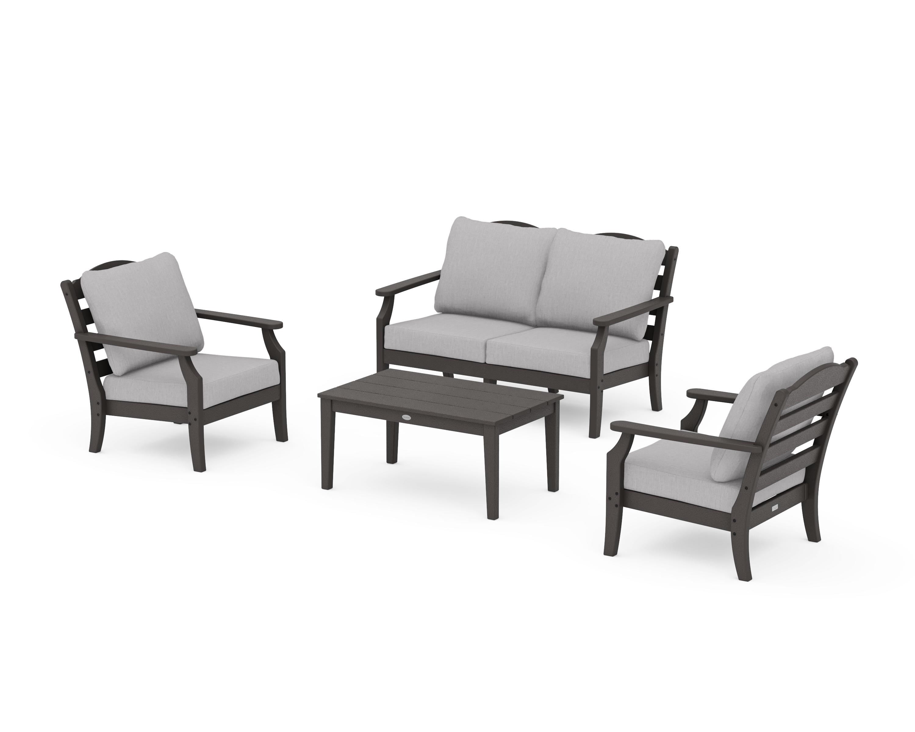 Draper James™ by POLYWOOD® Savannah 4-Piece Deep Seating Set with Loveseat in Vintage Coffee / Granite