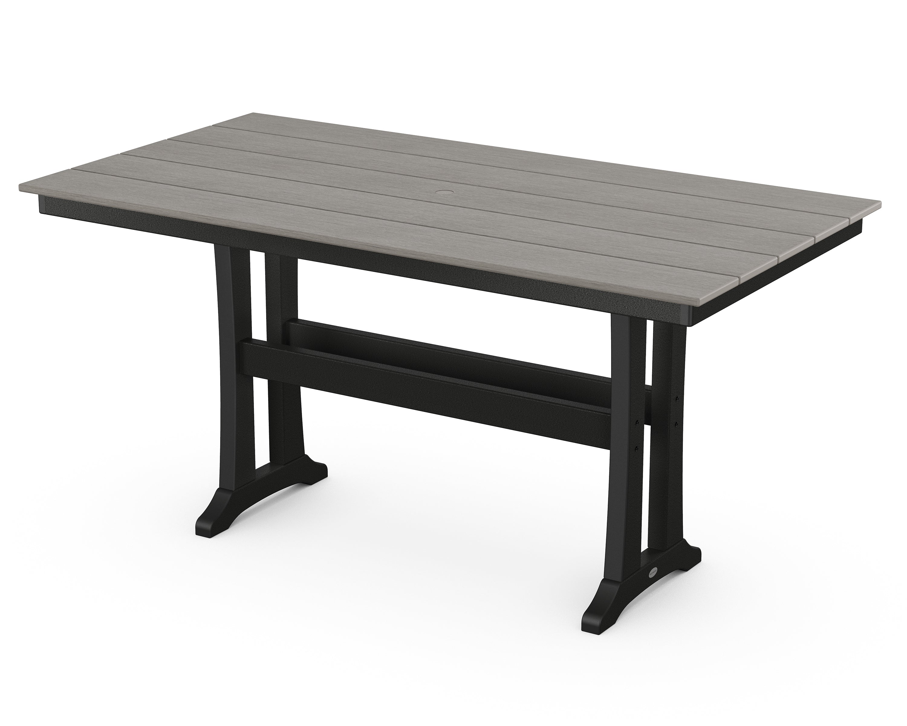 POLYWOOD® Farmhouse Trestle 37" x 72" Counter Table in Black / Driftwood