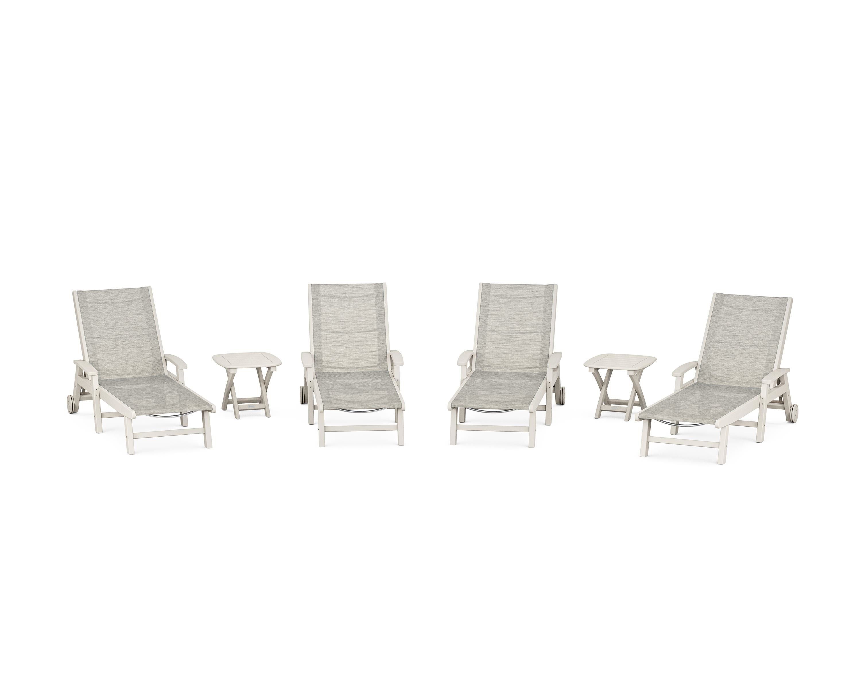 POLYWOOD® Coastal Chaise 6-Piece Set with Wheels in Sand / Birch Sling