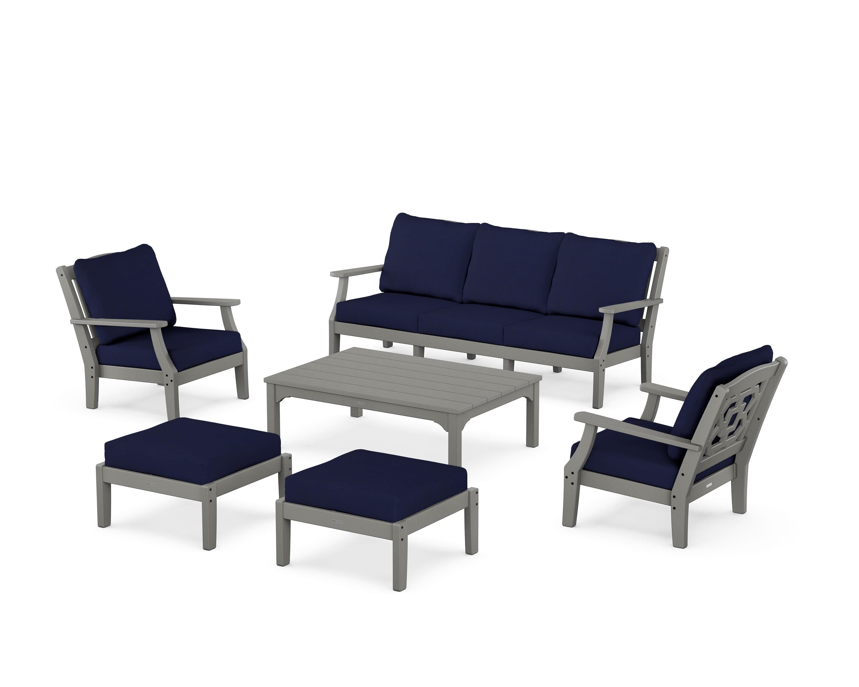 Martha Stewart by POLYWOOD® Chinoiserie 6-Piece Lounge Sofa Set in Slate Grey / Navy