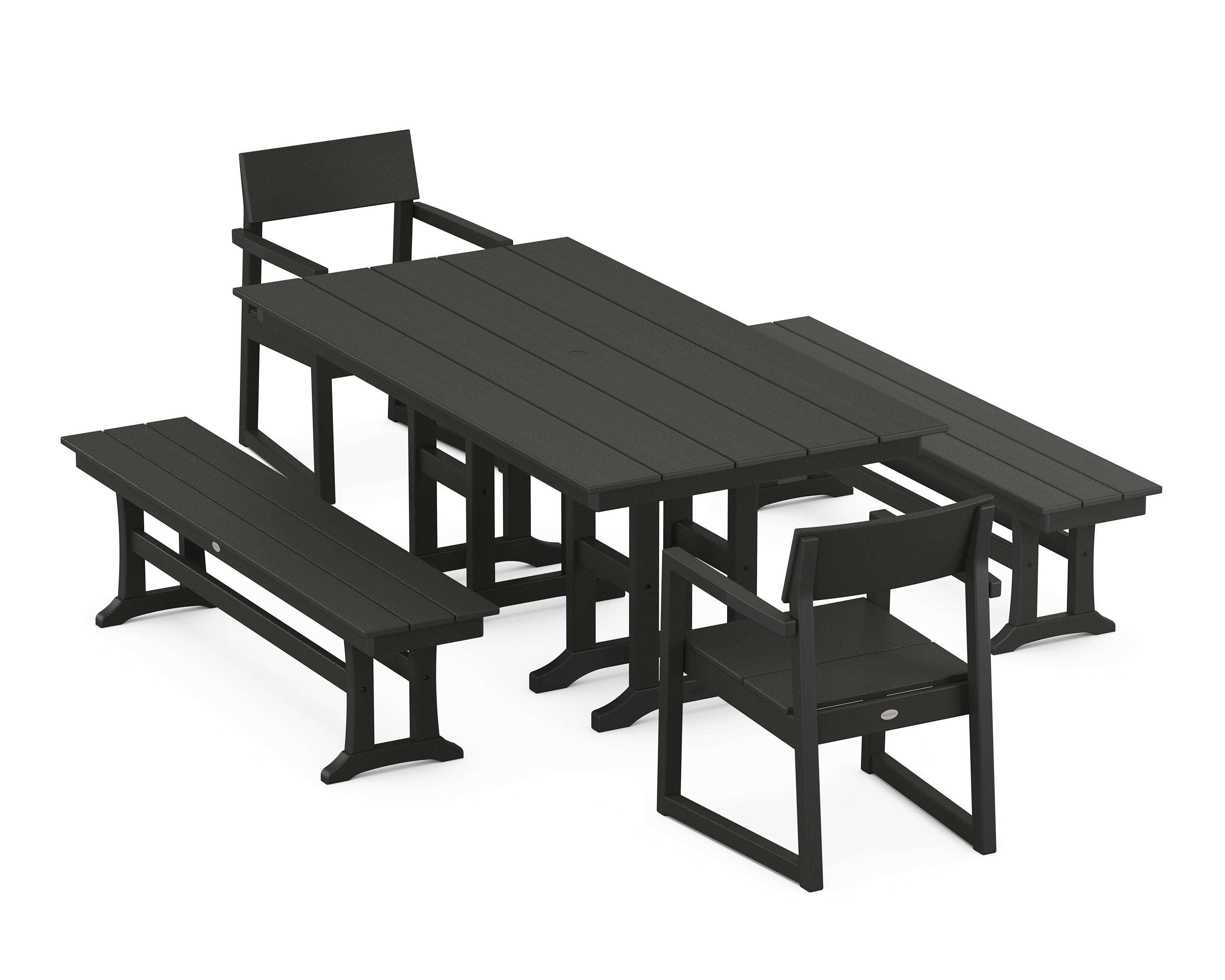 POLYWOOD® EDGE 5-Piece Farmhouse Dining Set with Benches in Black