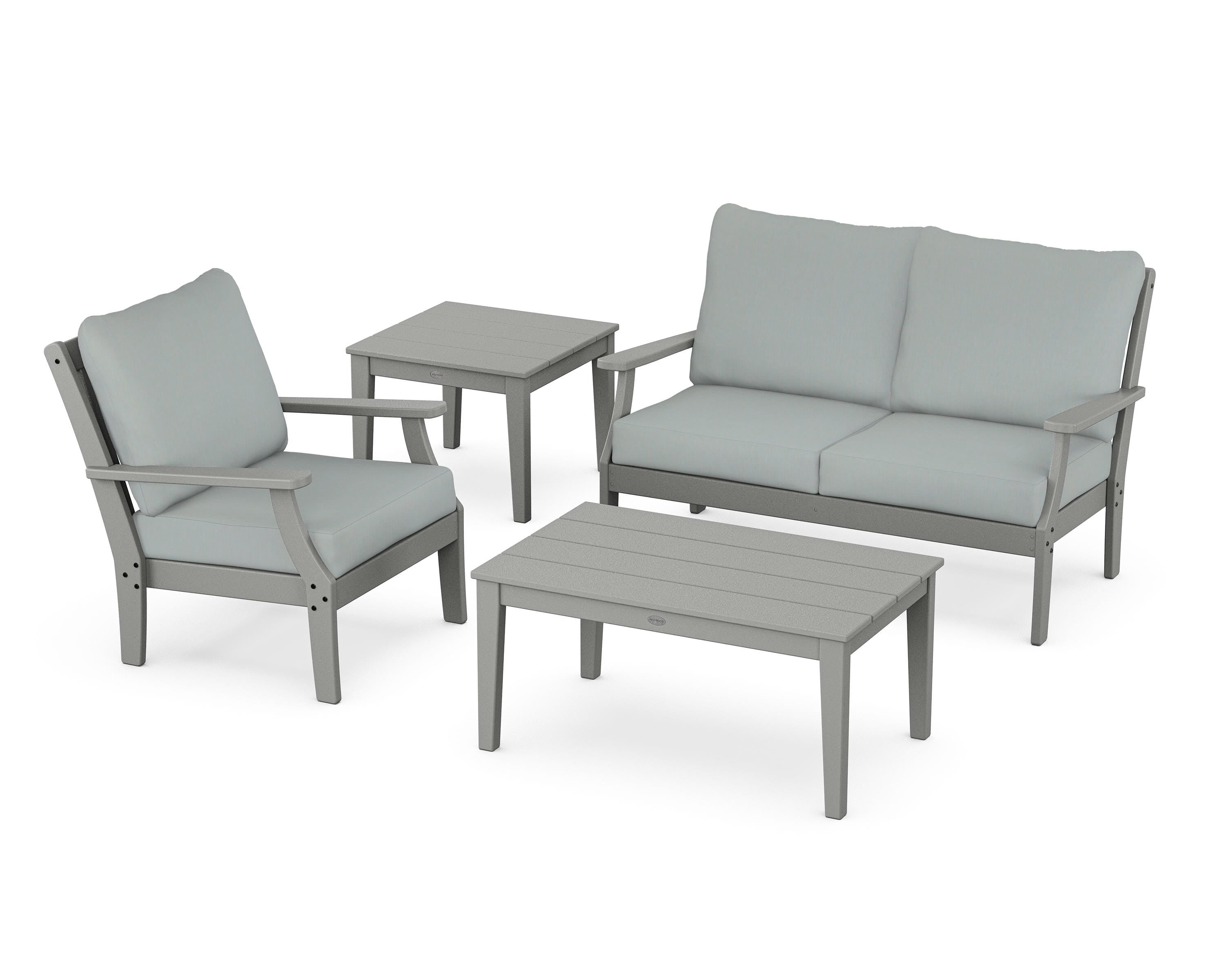 POLYWOOD® Braxton 4-Piece Deep Seating Set in Slate Grey / Spa