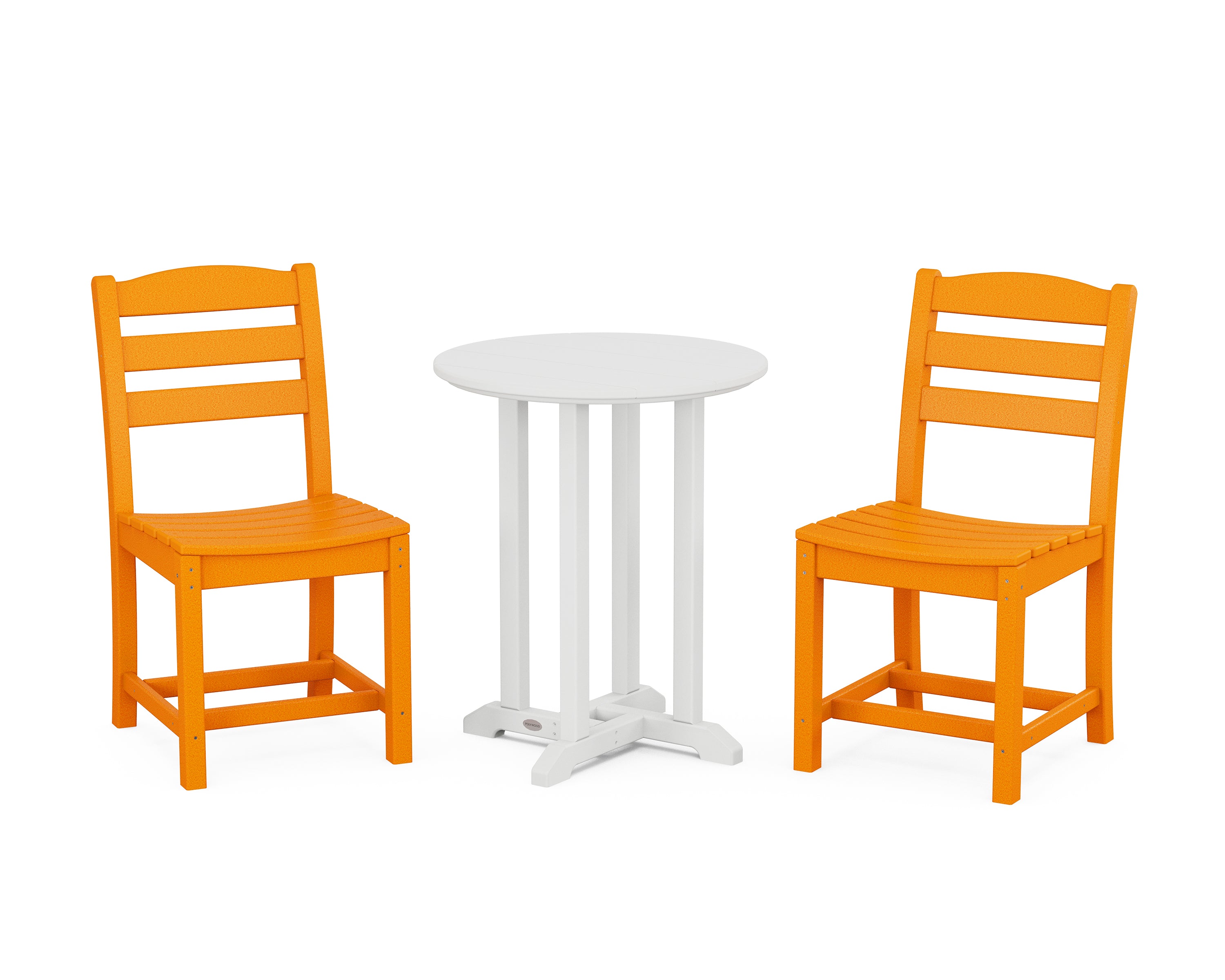 POLYWOOD® La Casa Café Side Chair 3-Piece Round Bistro Dining Set in Tangerine / White