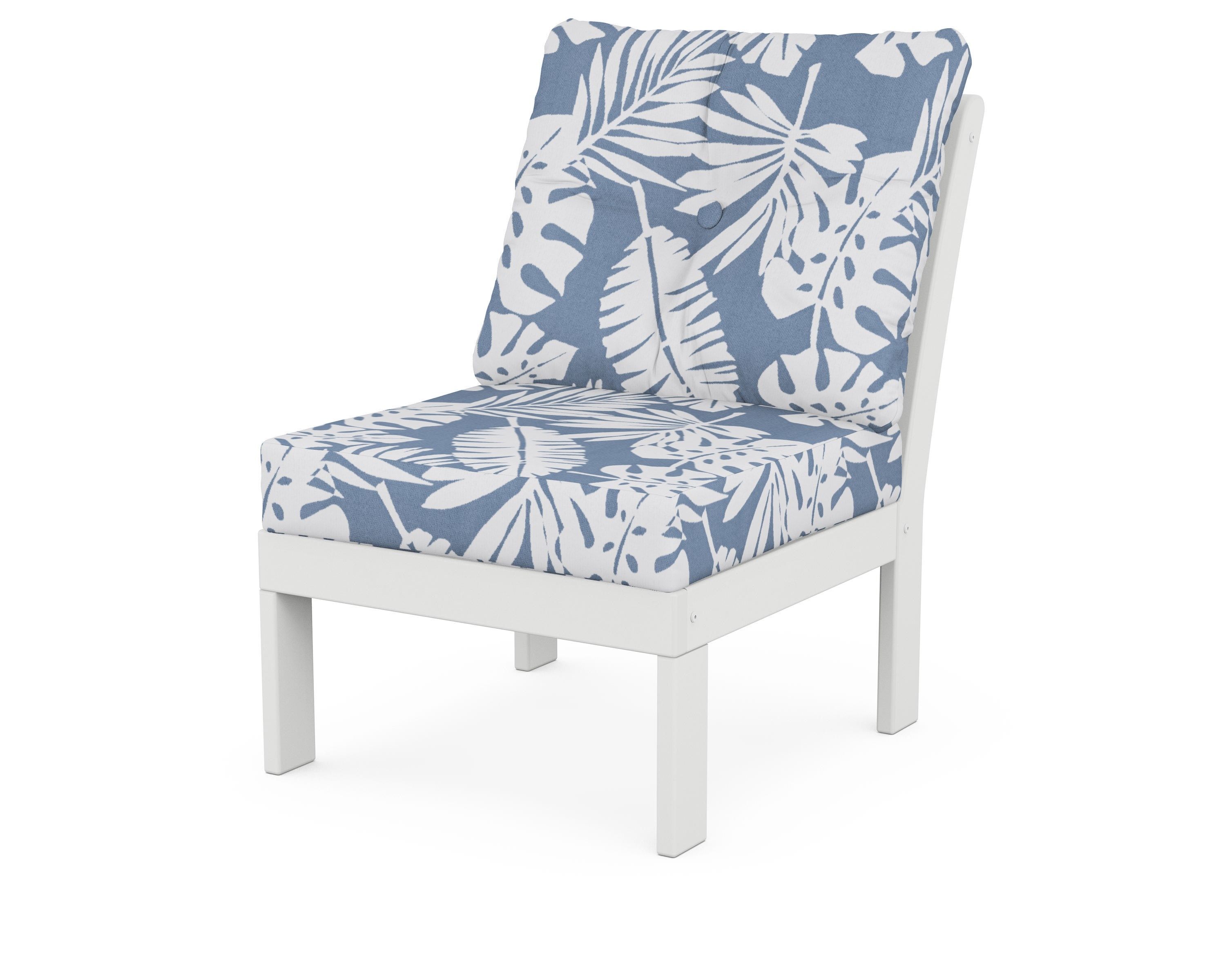 POLYWOOD® Vineyard Modular Armless Chair in White / Leaf Sky Blue