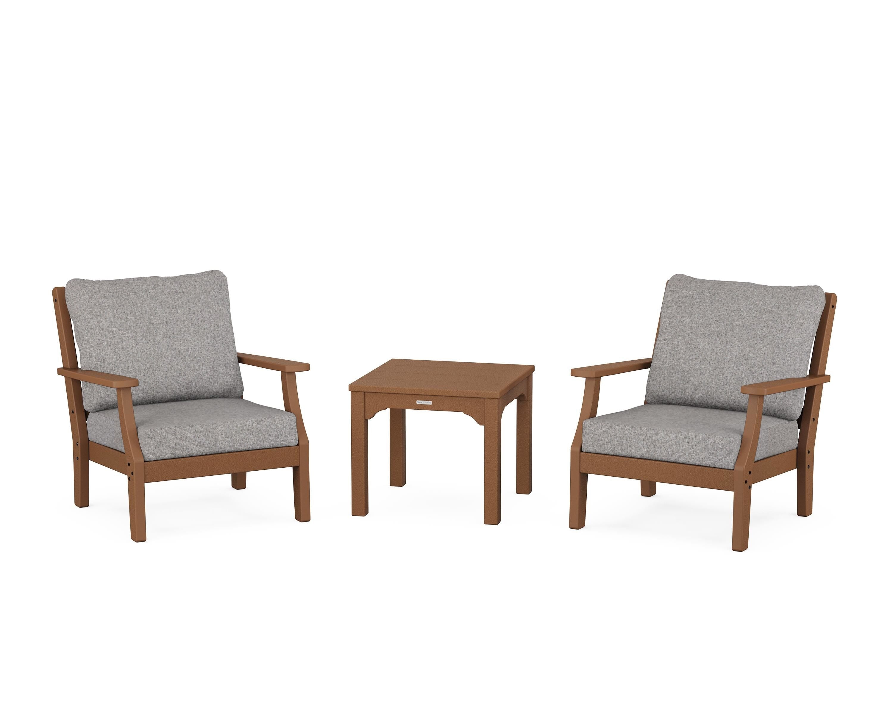 Martha Stewart by POLYWOOD® Chinoiserie 3-Piece Deep Seating Set in Teak / Grey Mist
