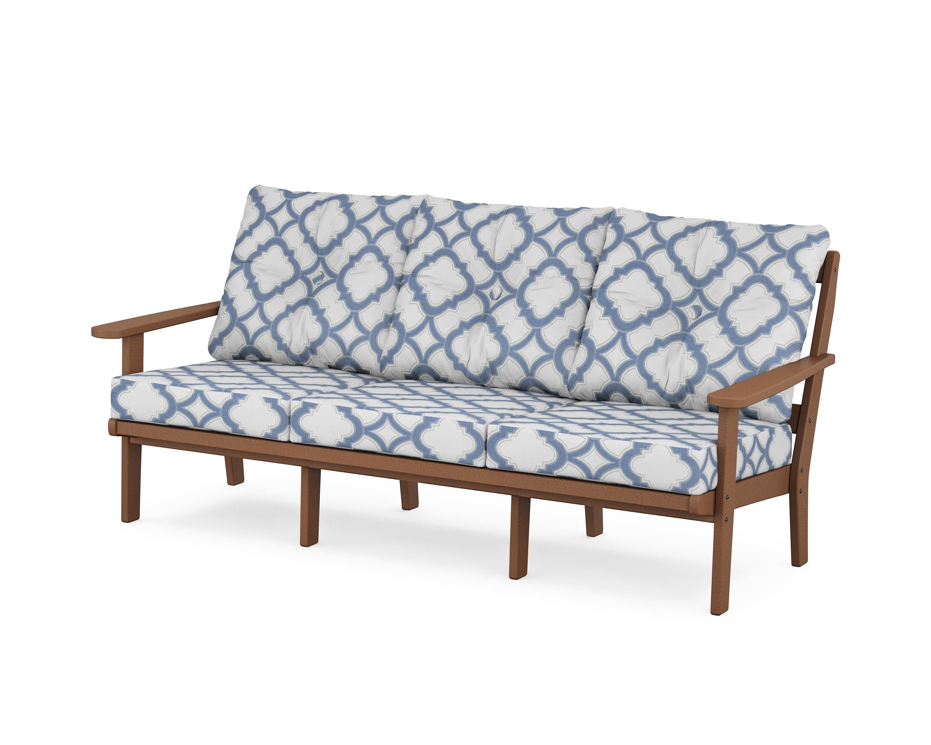 POLYWOOD® Mission Deep Seating Sofa in Teak / Trellis Sky Blue