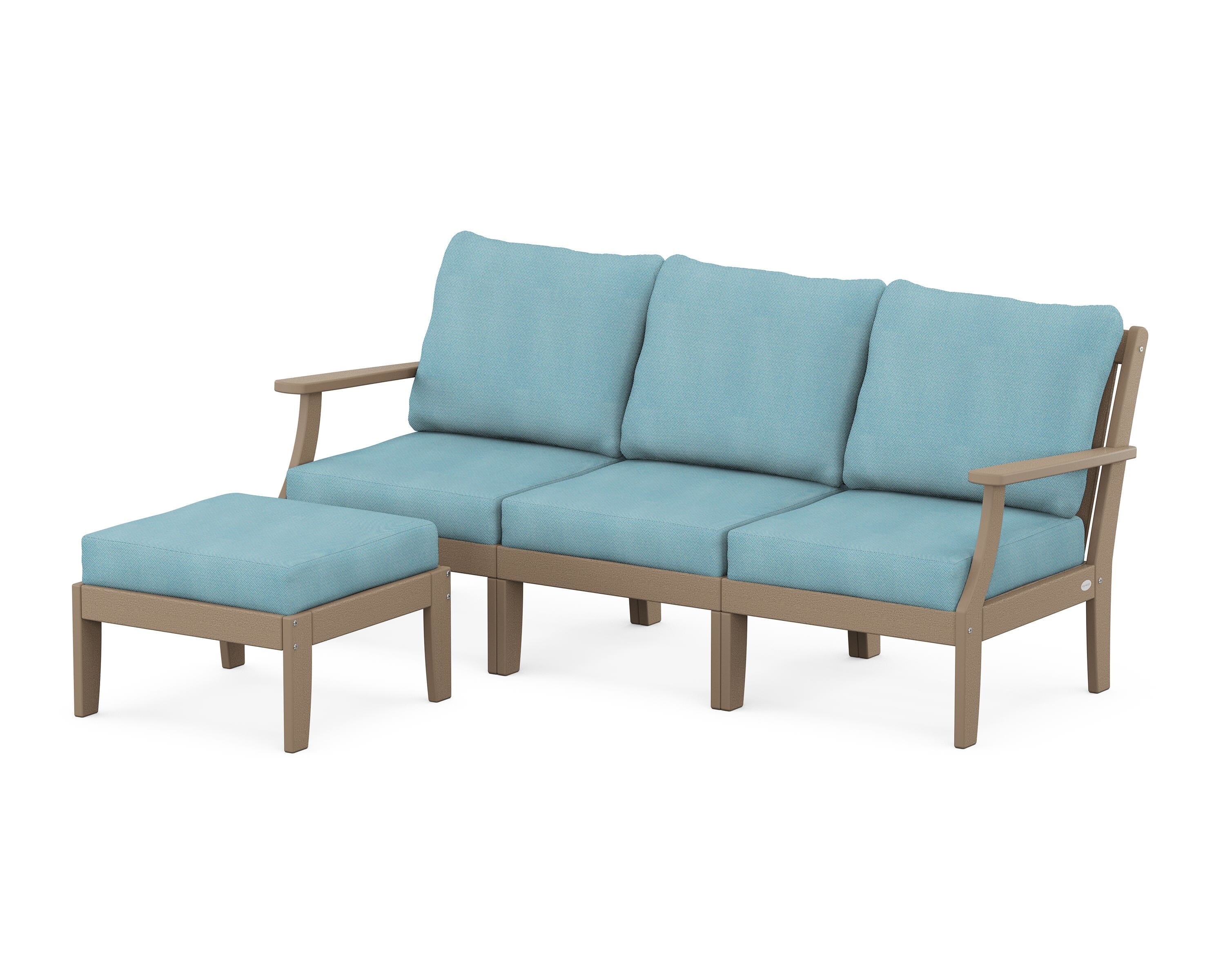 POLYWOOD® Braxton Modular 4-Piece Deep Seating Set with Ottoman in Vintage Sahara / Lattice Sky Blue