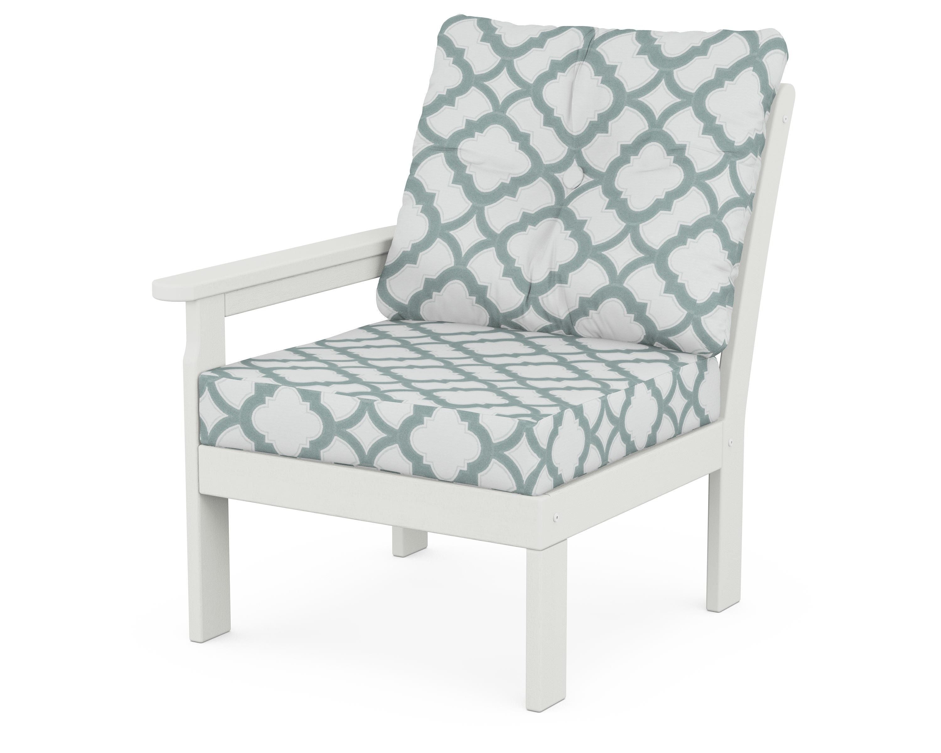POLYWOOD® Vineyard Modular Left Arm Chair in Vintage White / Trellis Glacier Spa