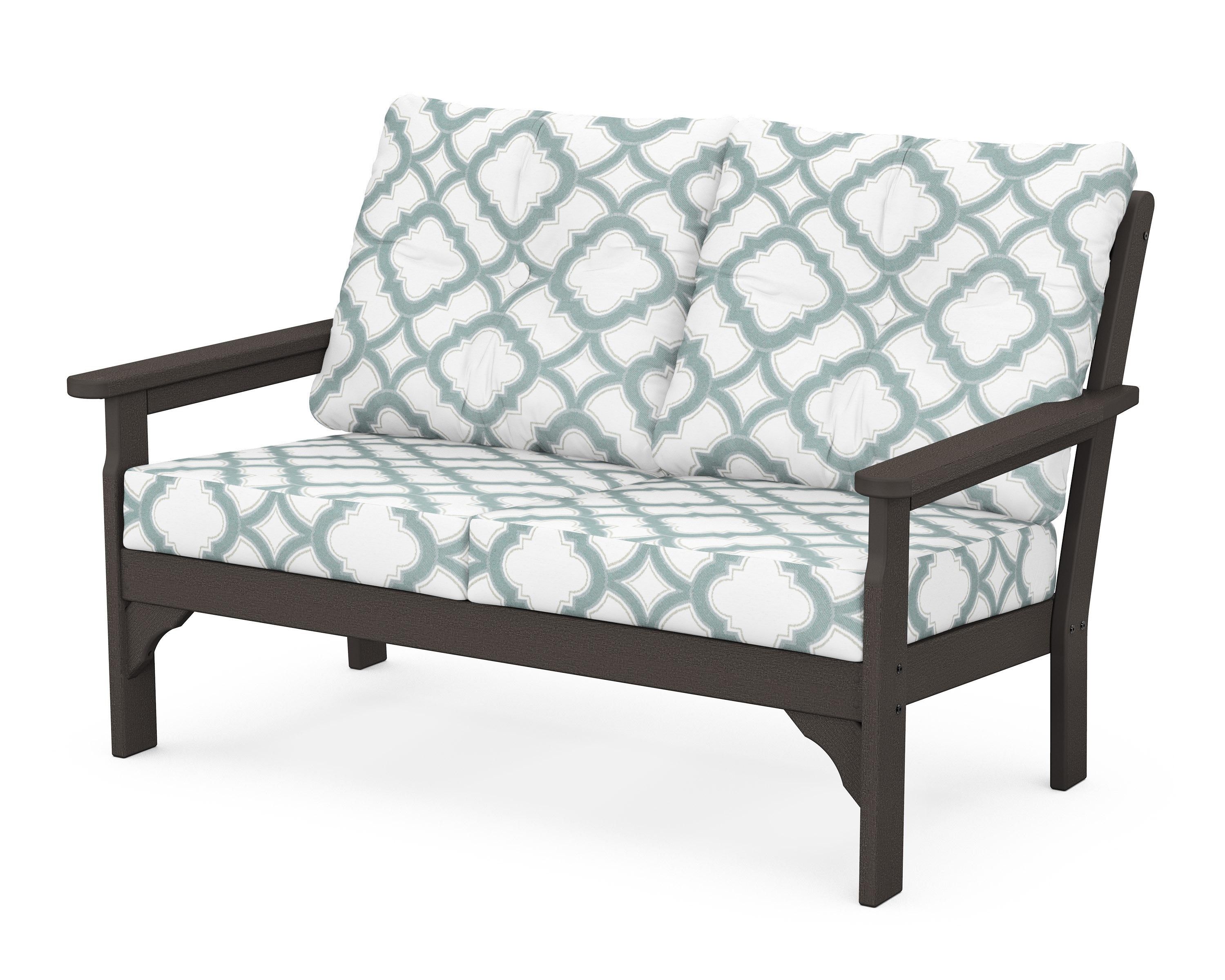 POLYWOOD® Vineyard Deep Seating Loveseat in Vintage Coffee / Trellis Glacier Spa