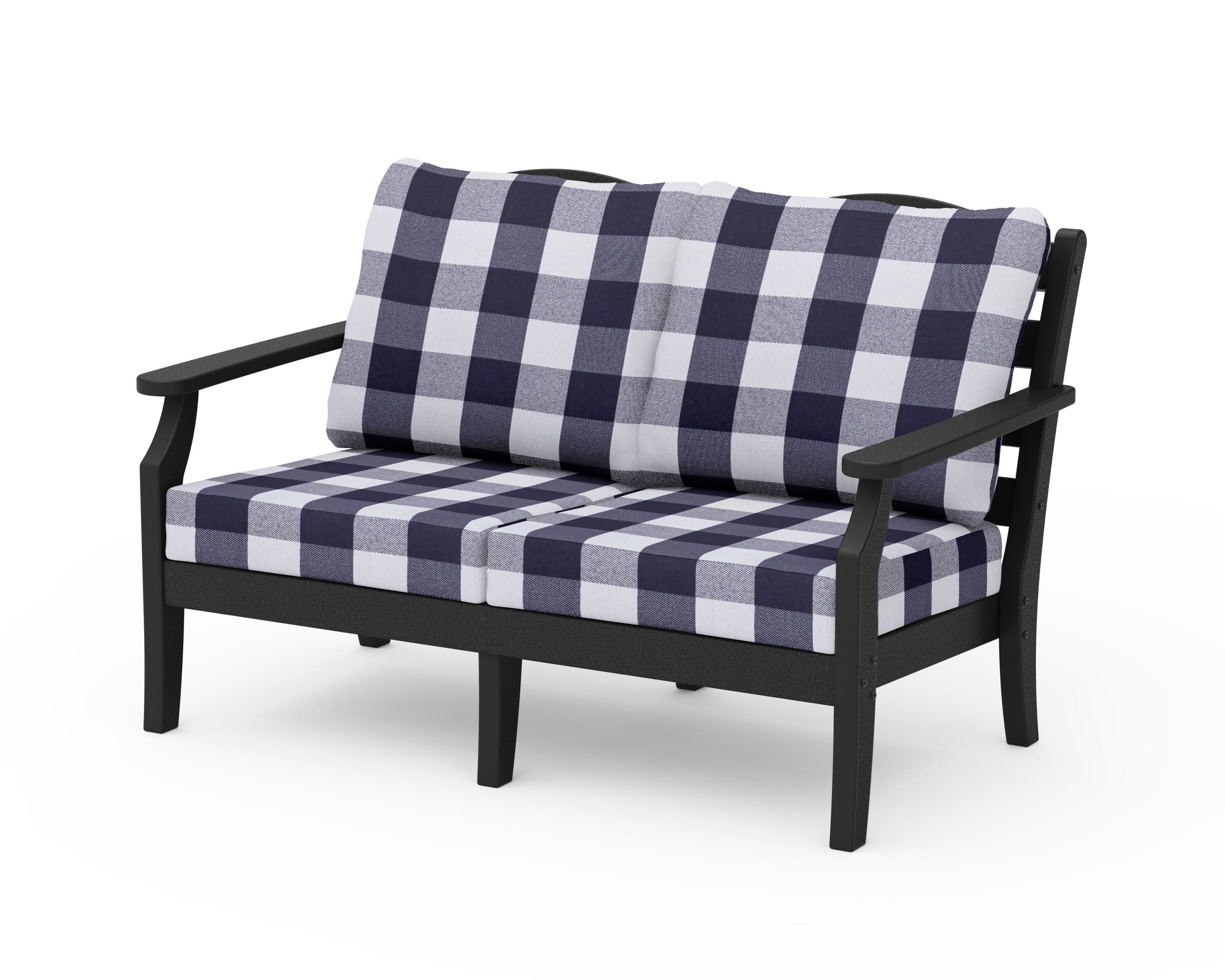 Draper James™ by POLYWOOD® Savannah Deep Seating Loveseat in Black / Buffalo Plaid Navy