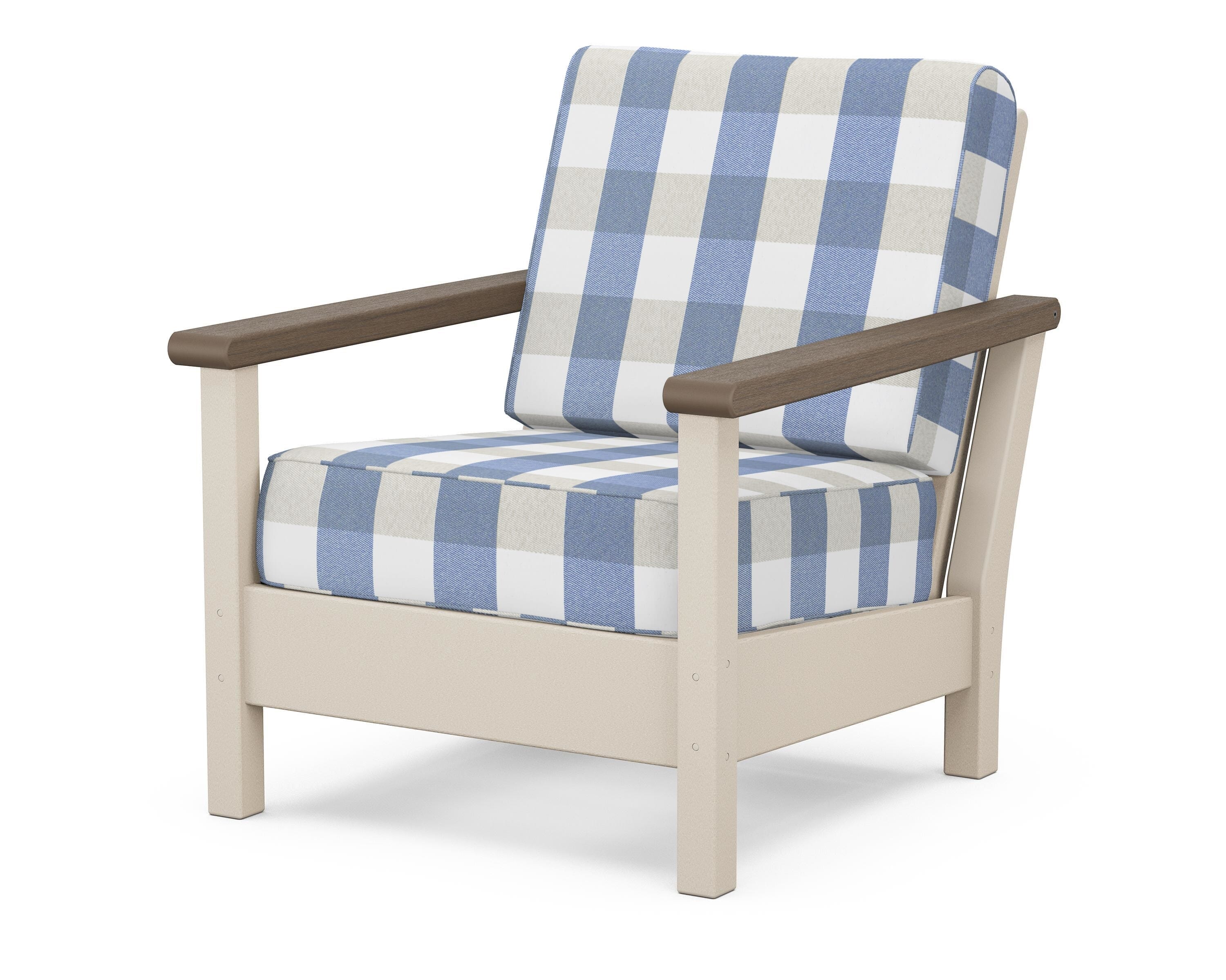 POLYWOOD® Harbour Deep Seating Chair in Sand / Kona / Buffalo Plaid Sky Blue