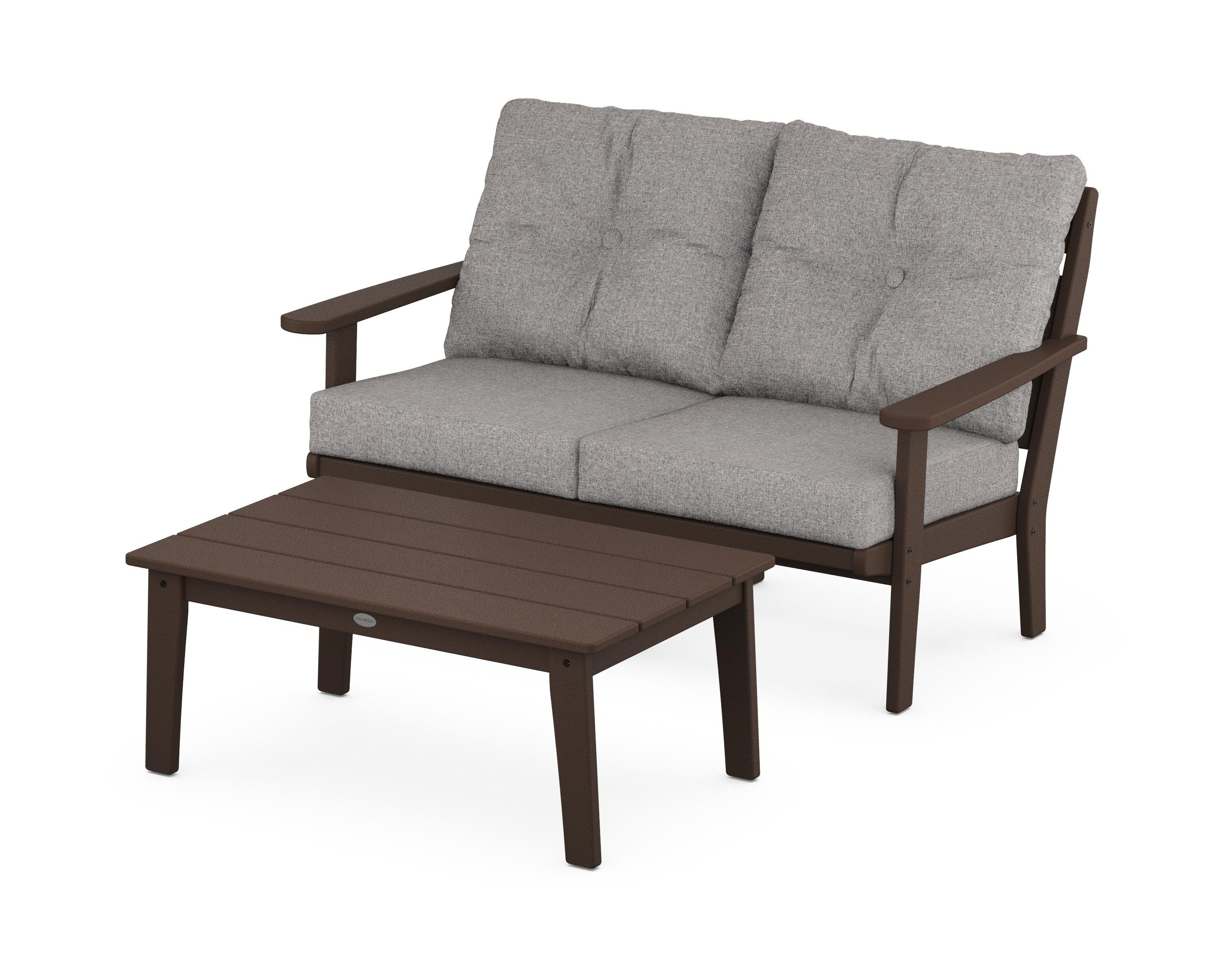 POLYWOOD® Lakeside 2-Piece Lounge Loveseat Set in Mahogany / Grey Mist